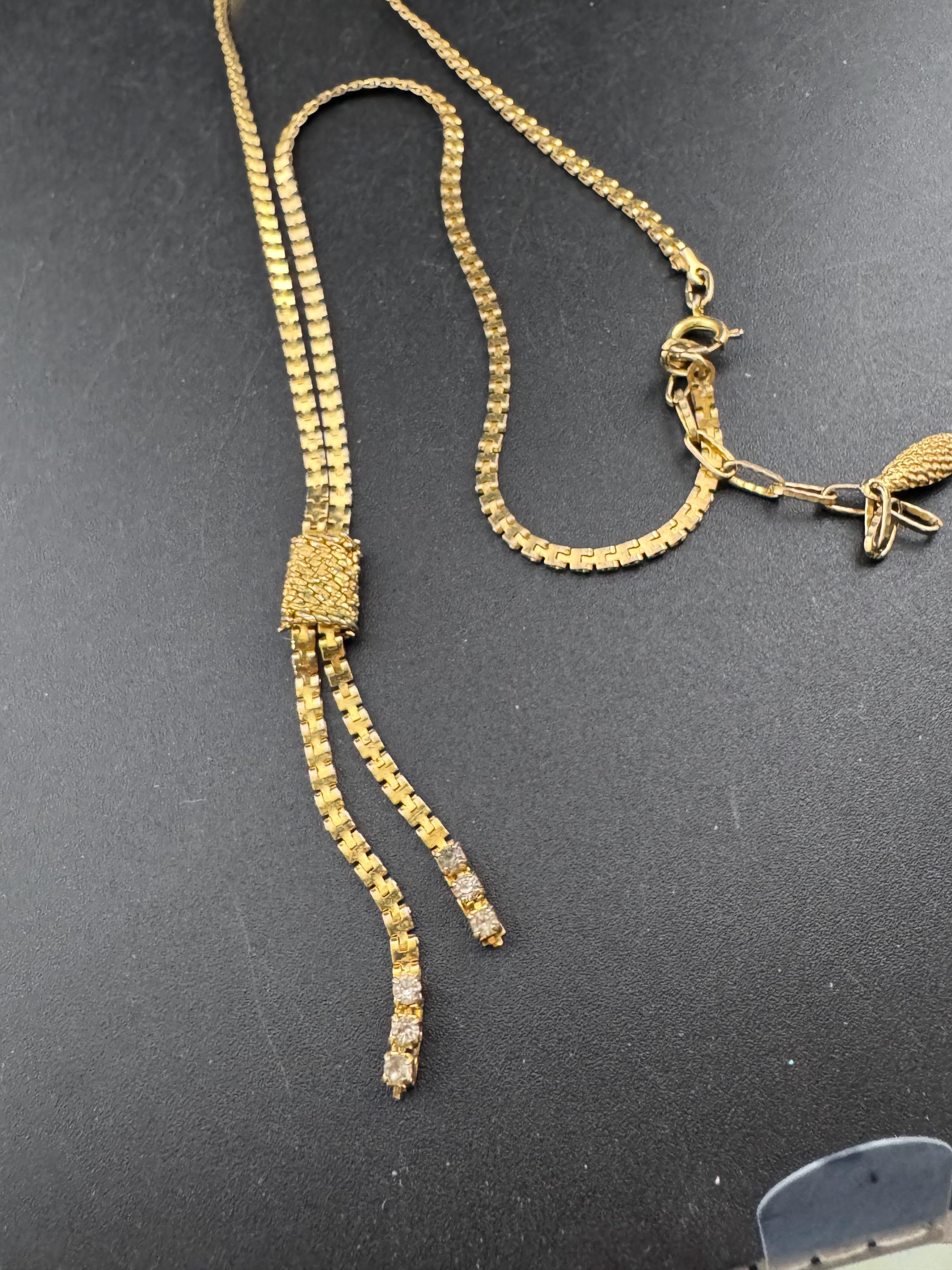 Vintage Gold Lariat Necklace: Diamanté Tassel Drop, 43-50cm