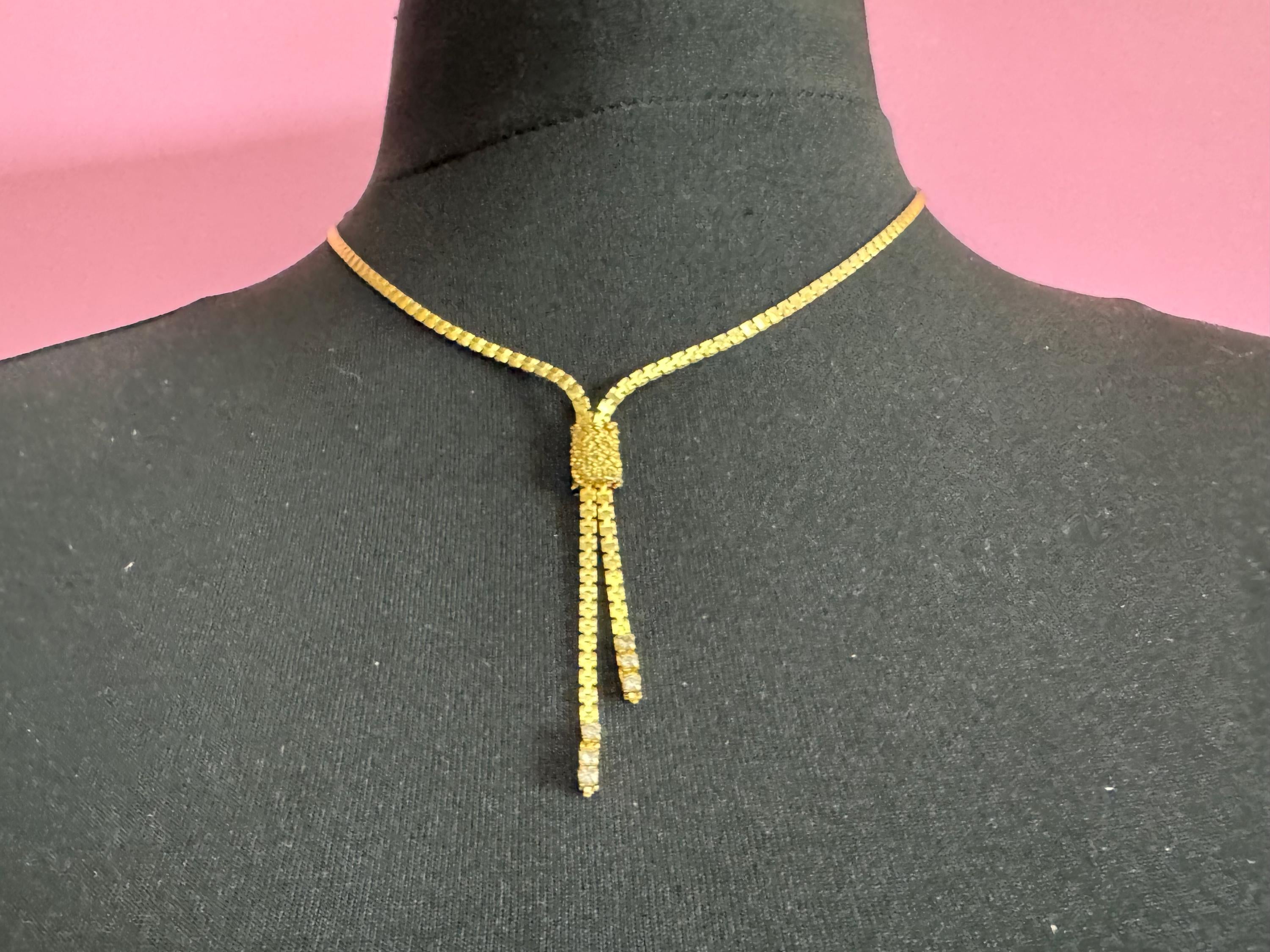 Vintage Gold Lariat Necklace: Diamanté Tassel Drop, 43-50cm