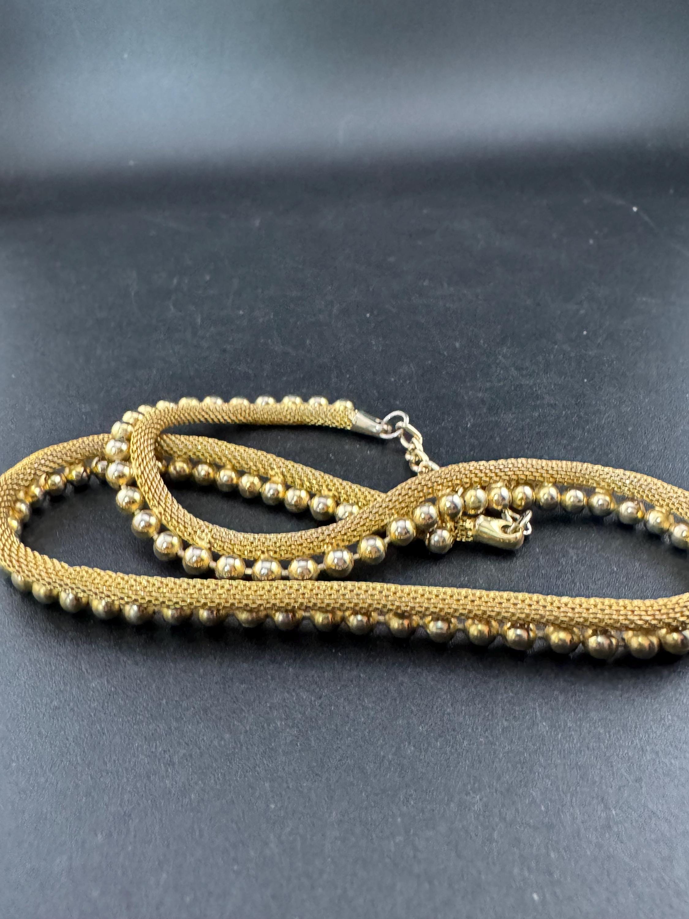 vintage modernist mesh gold tone ball bead choker necklace Vintage 1960s 42-46cm 1cm wide