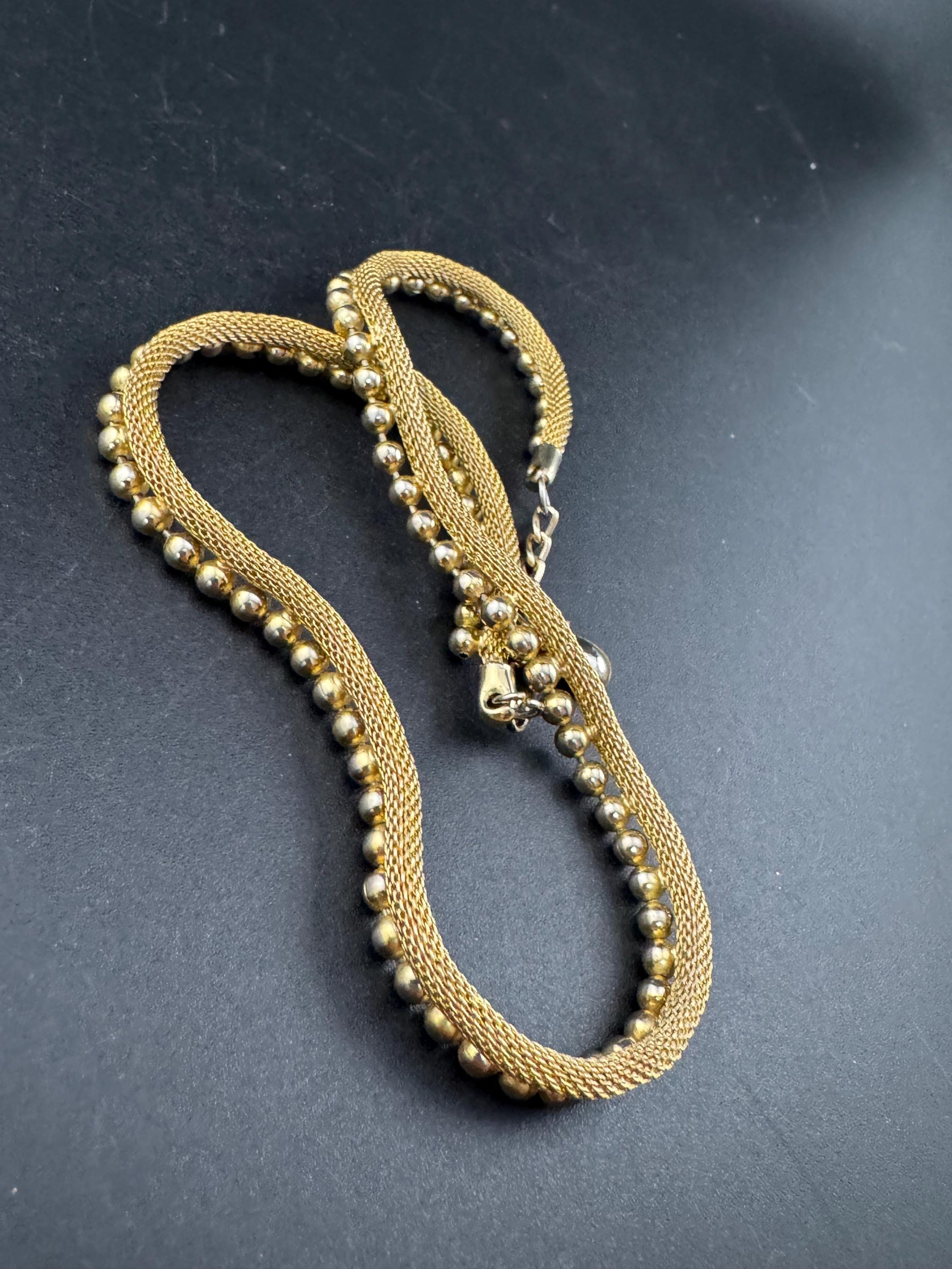 vintage modernist mesh gold tone ball bead choker necklace Vintage 1960s 42-46cm 1cm wide