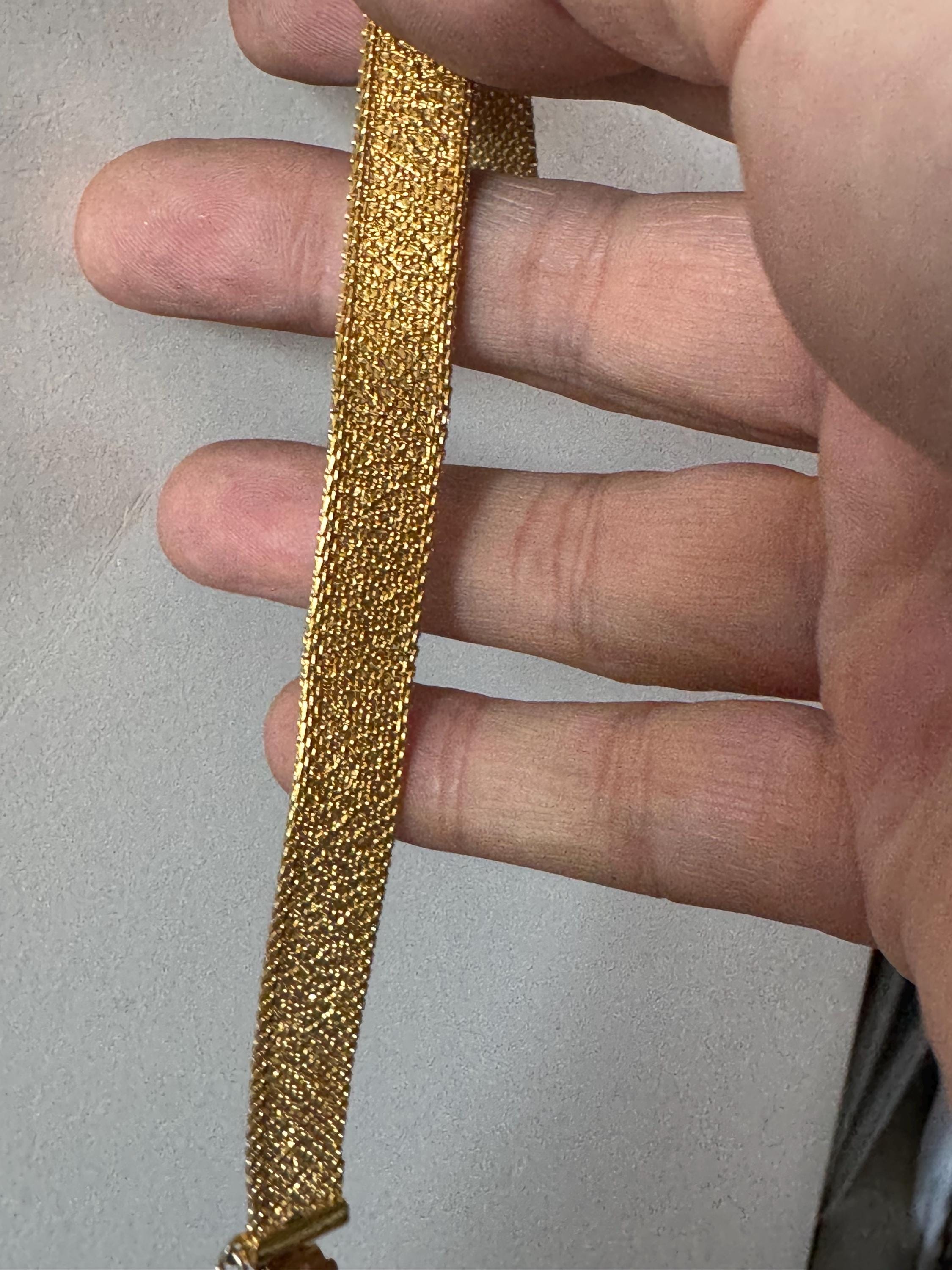 Vintage gold plated modernist slim flat textured mesh bangle bracelet 20x12mm
