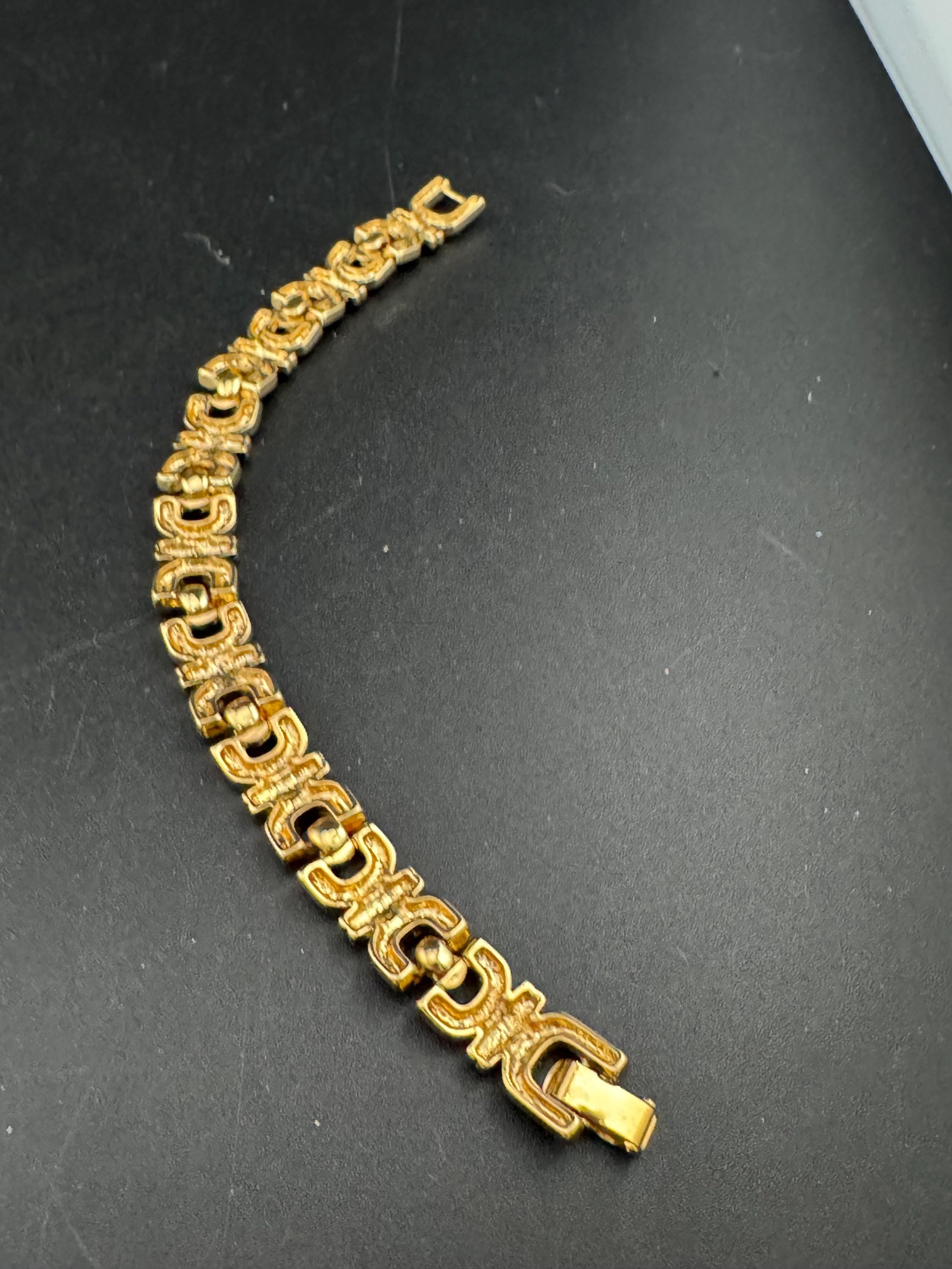 Retro 1980s gold tone diamanté crystal set panther brick chain link bracelet 18.5cm x 12mm