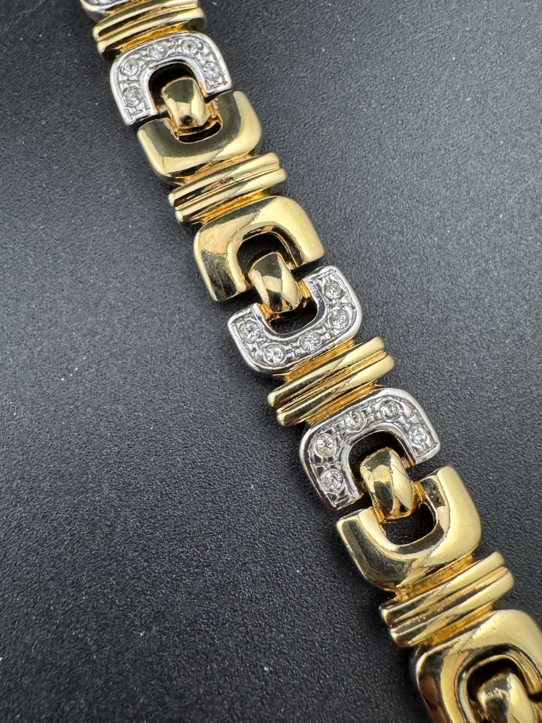 Retro 1980s gold tone diamanté crystal set panther brick chain link bracelet 18.5cm x 12mm