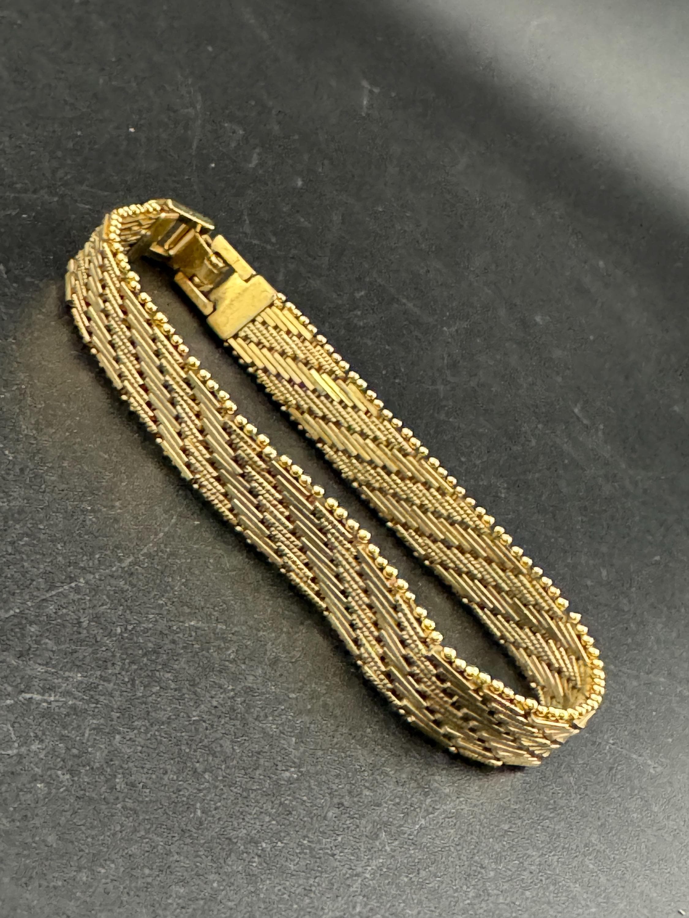 Vintage gold plated modernist slim flat textured articulated bracelet 19.5 x 1cm