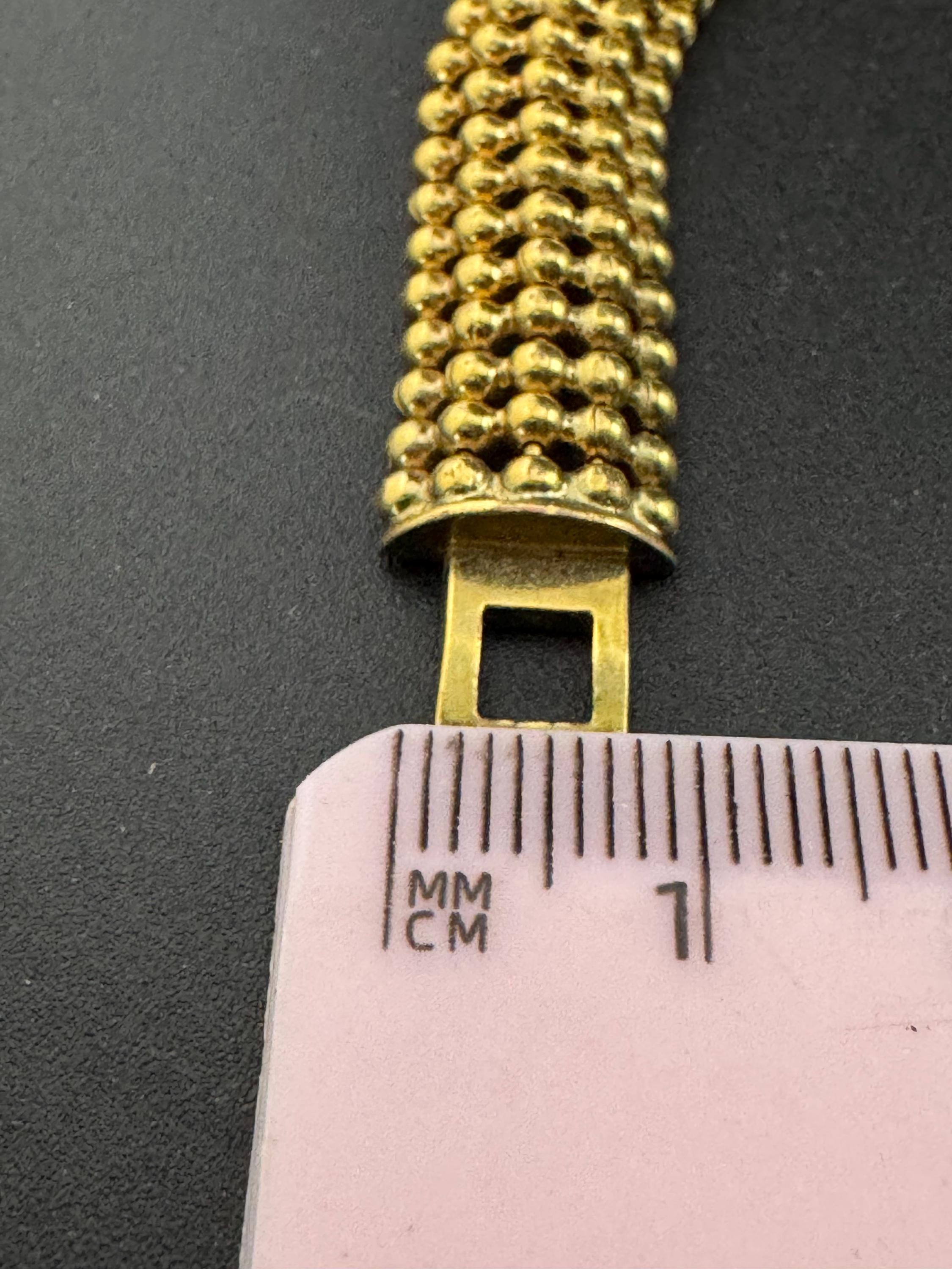 Retro 1970s gold plated articulated textured mesh articulated ball bead bracelet 29.5cm x 1cm
