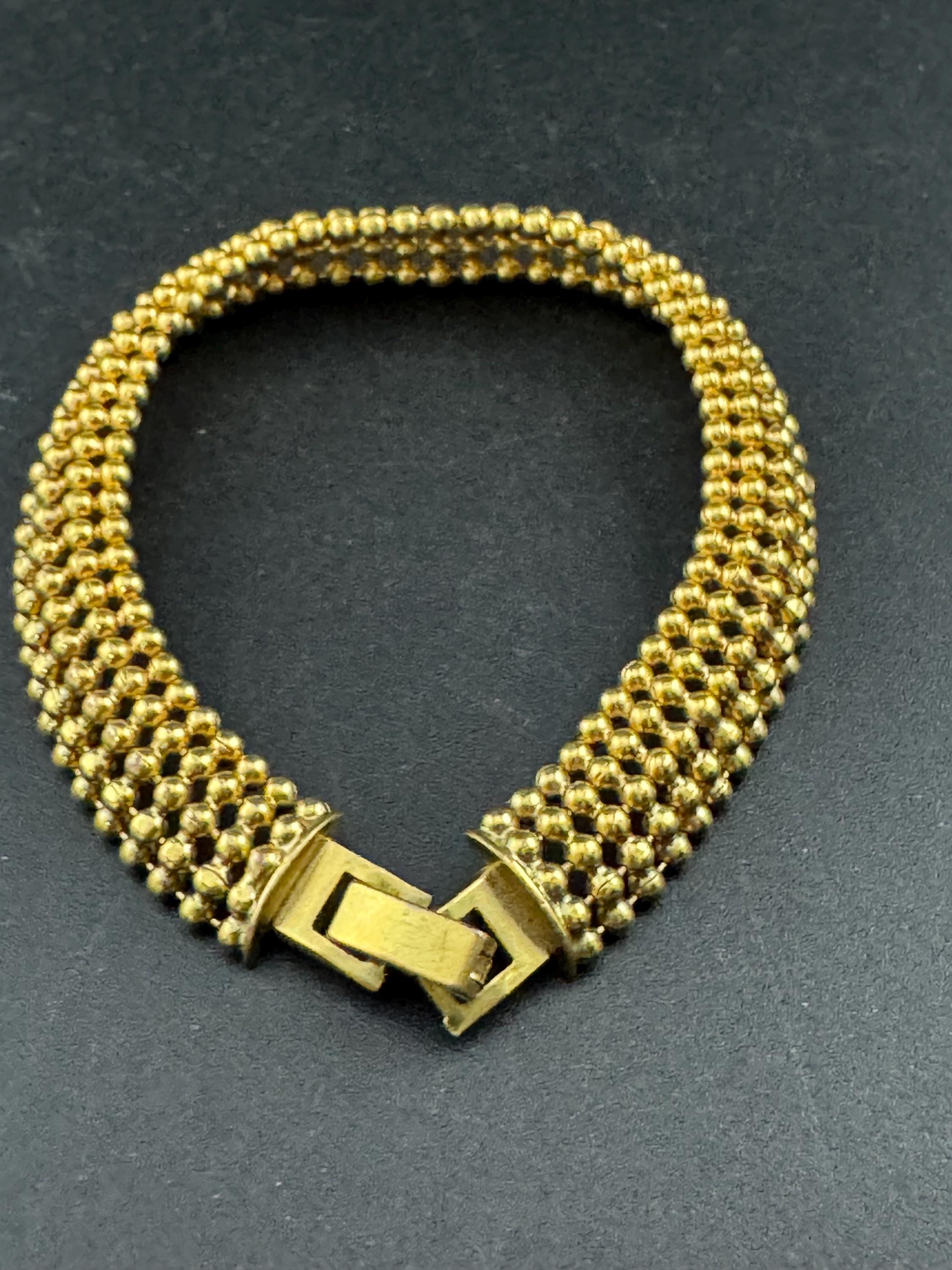 Retro 1970s gold plated articulated textured mesh articulated ball bead bracelet 29.5cm x 1cm