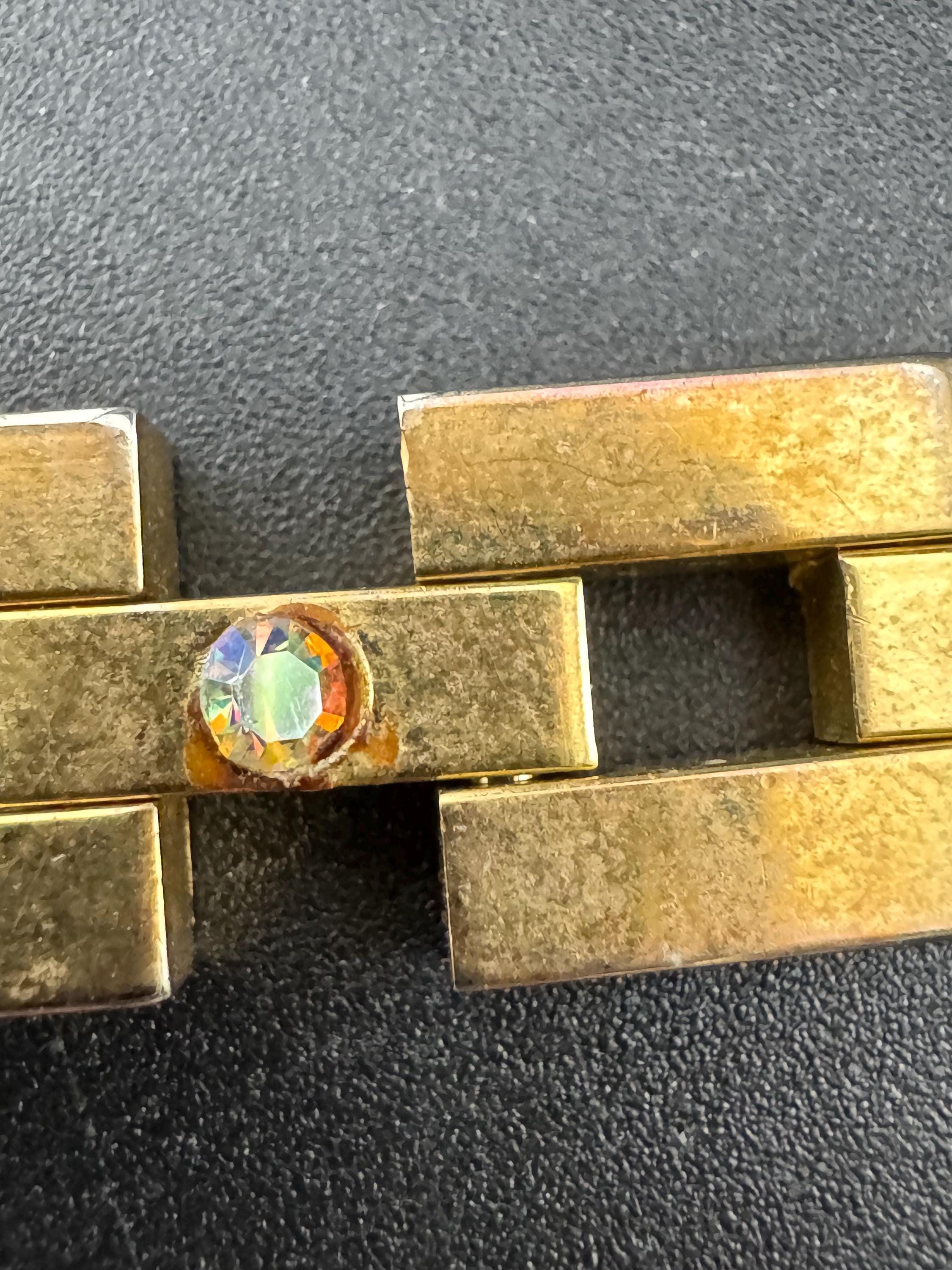 18k Gold Plated AB Crystal Bracelet: 1980s Geometric Chunky Link