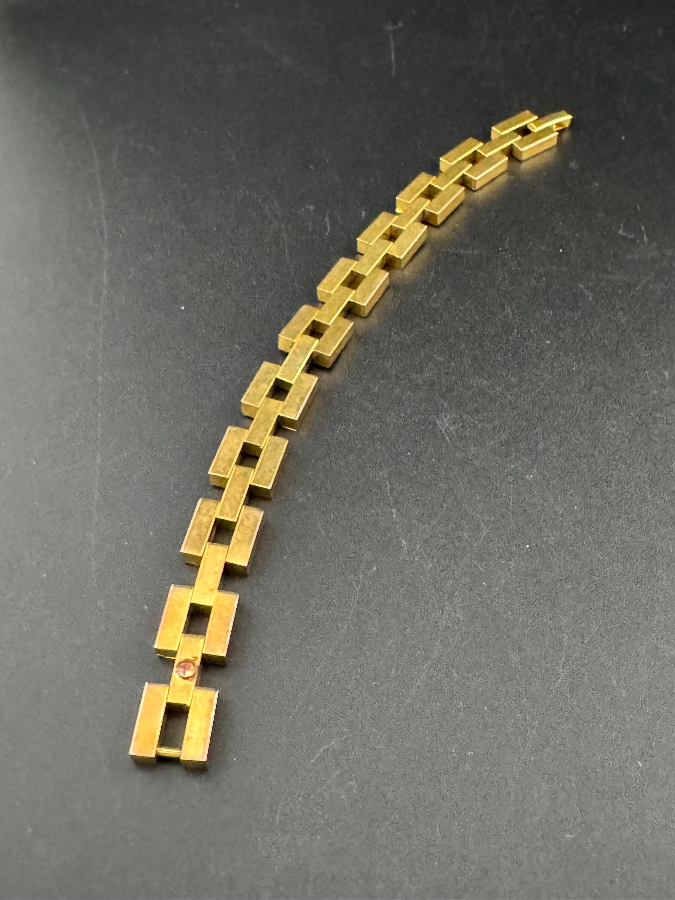 18k Gold Plated AB Crystal Bracelet: 1980s Geometric Chunky Link