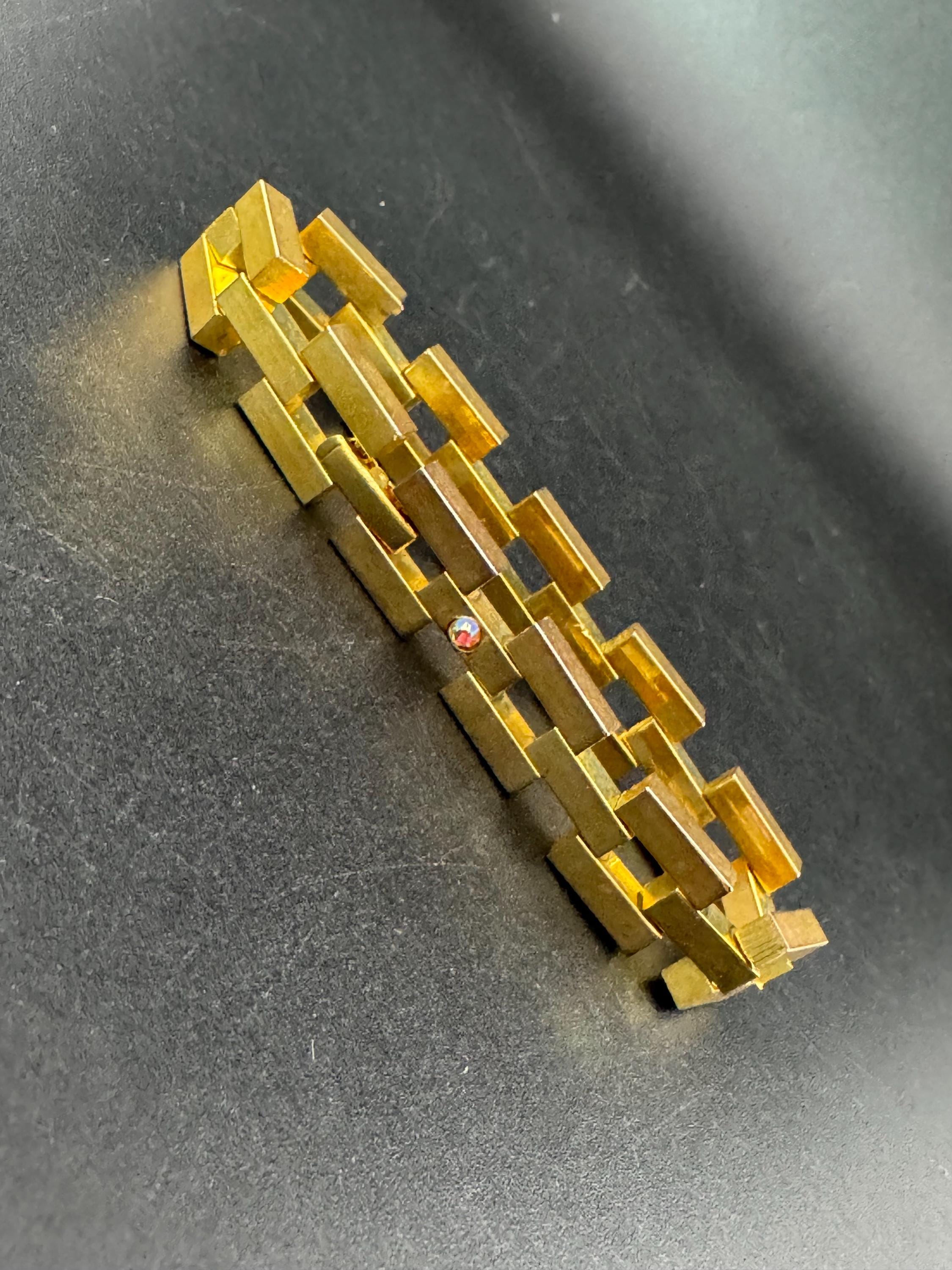 18k Gold Plated AB Crystal Bracelet: 1980s Geometric Chunky Link