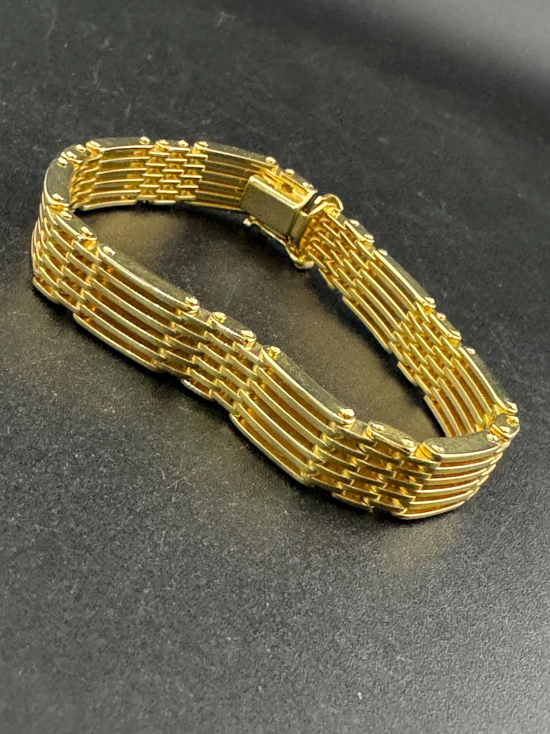 Vintage Gold Plated Gate Bracelet: 1980s Statement Jewelry