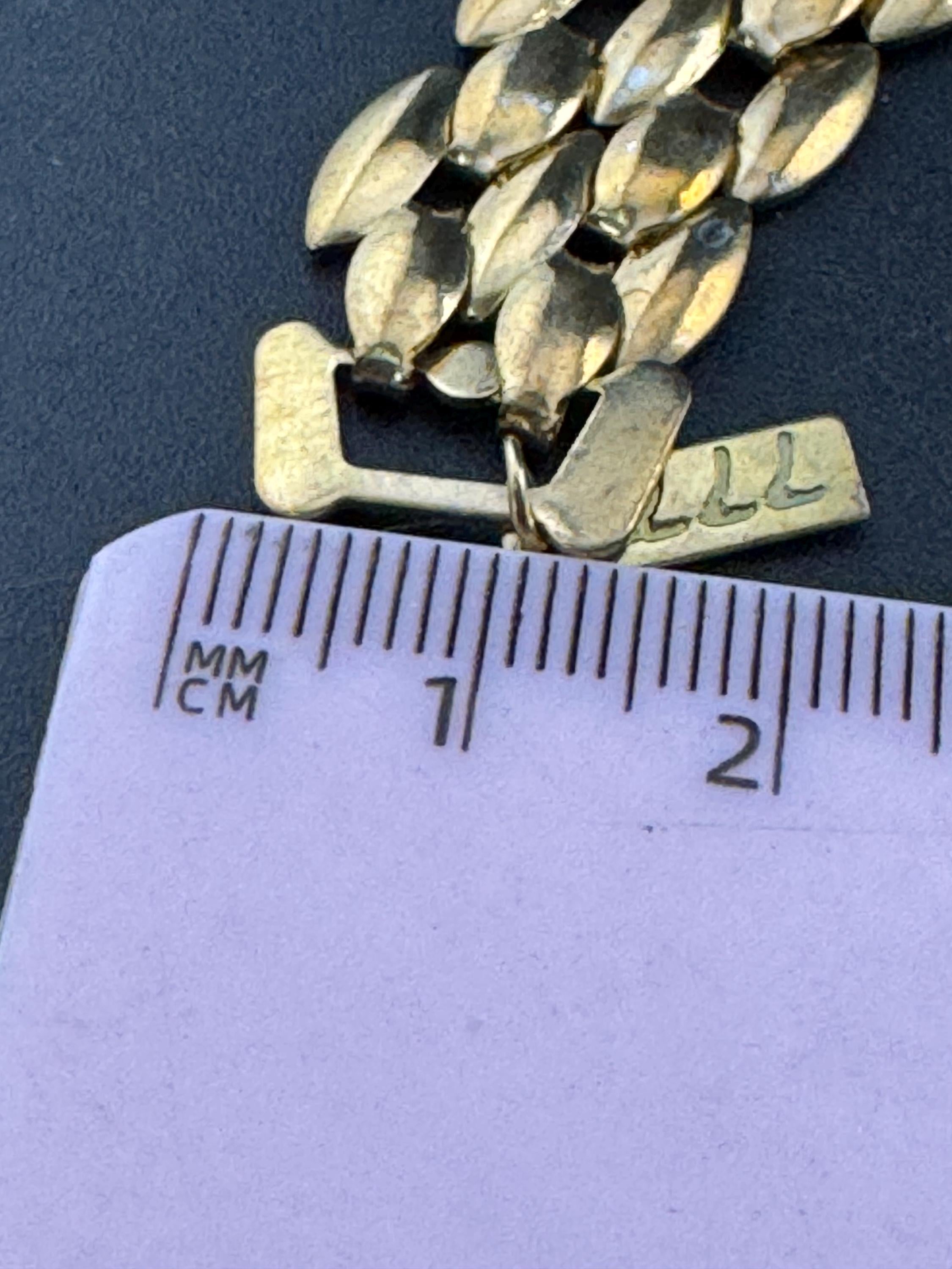 Vintage Modernist wide Flat brick panther link gold tone 1980s women's bracelet