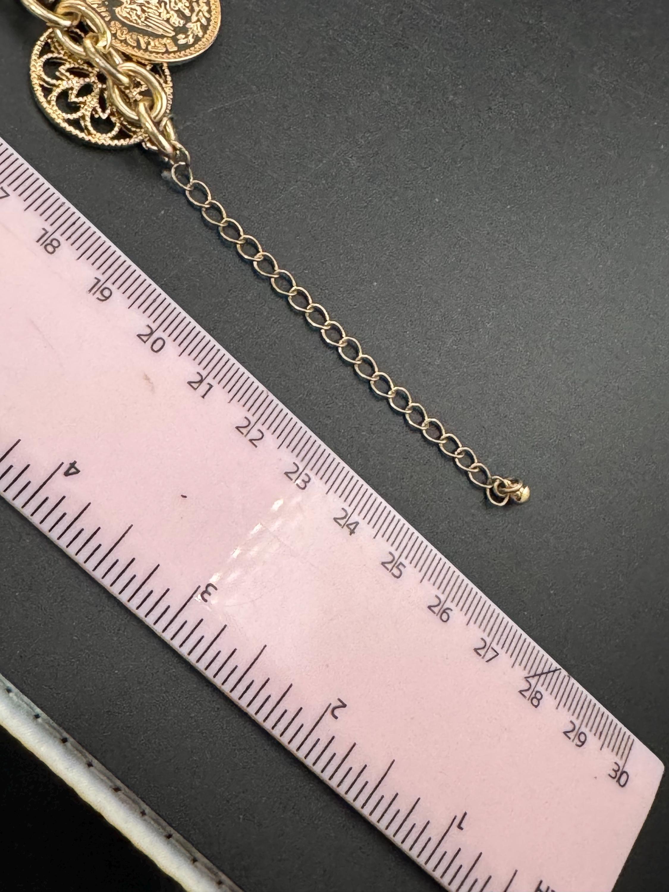 Retro y2k oversized Gold tone coin disc charm bracelet 19-25cm