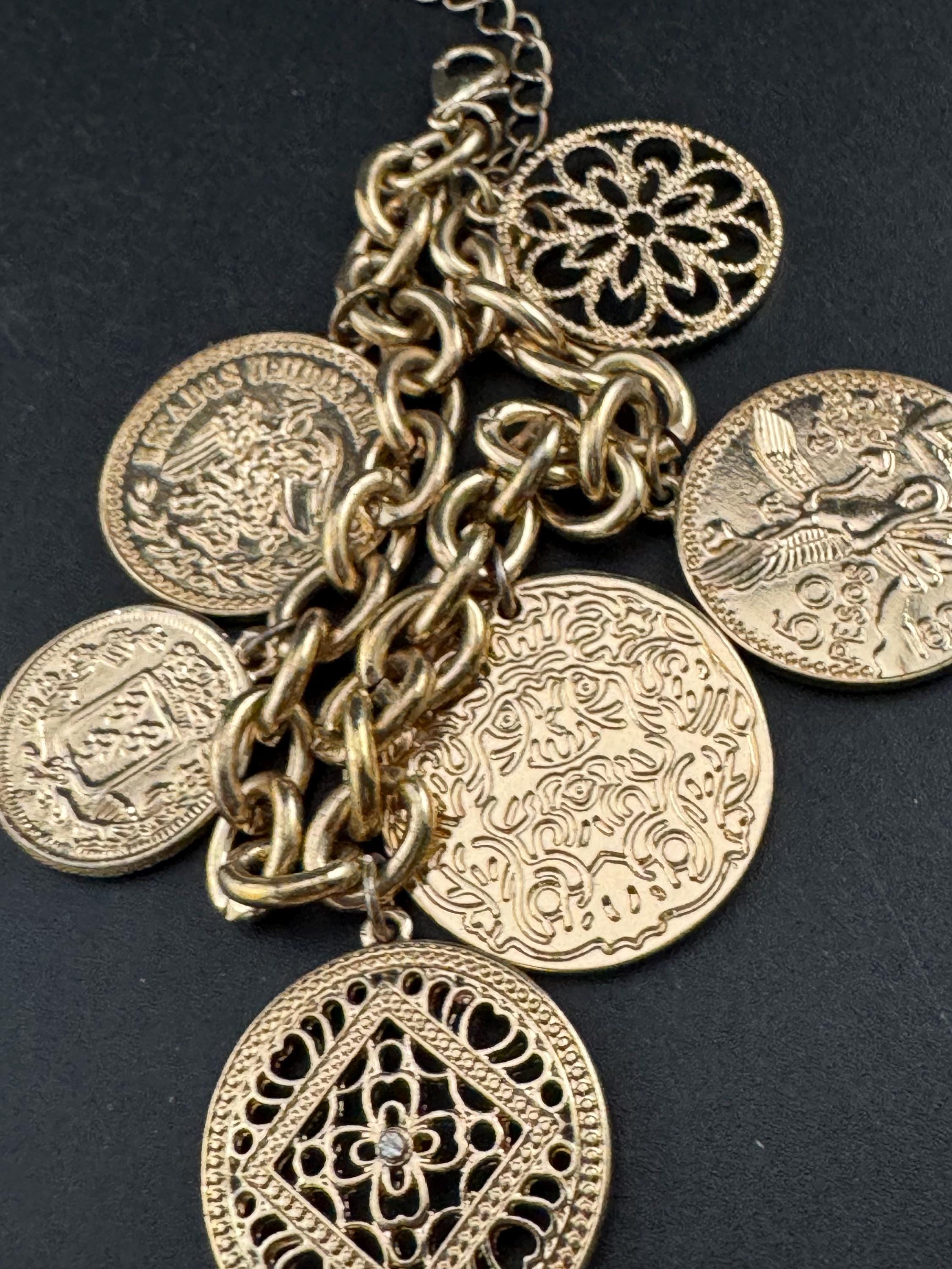 Retro y2k oversized Gold tone coin disc charm bracelet 19-25cm