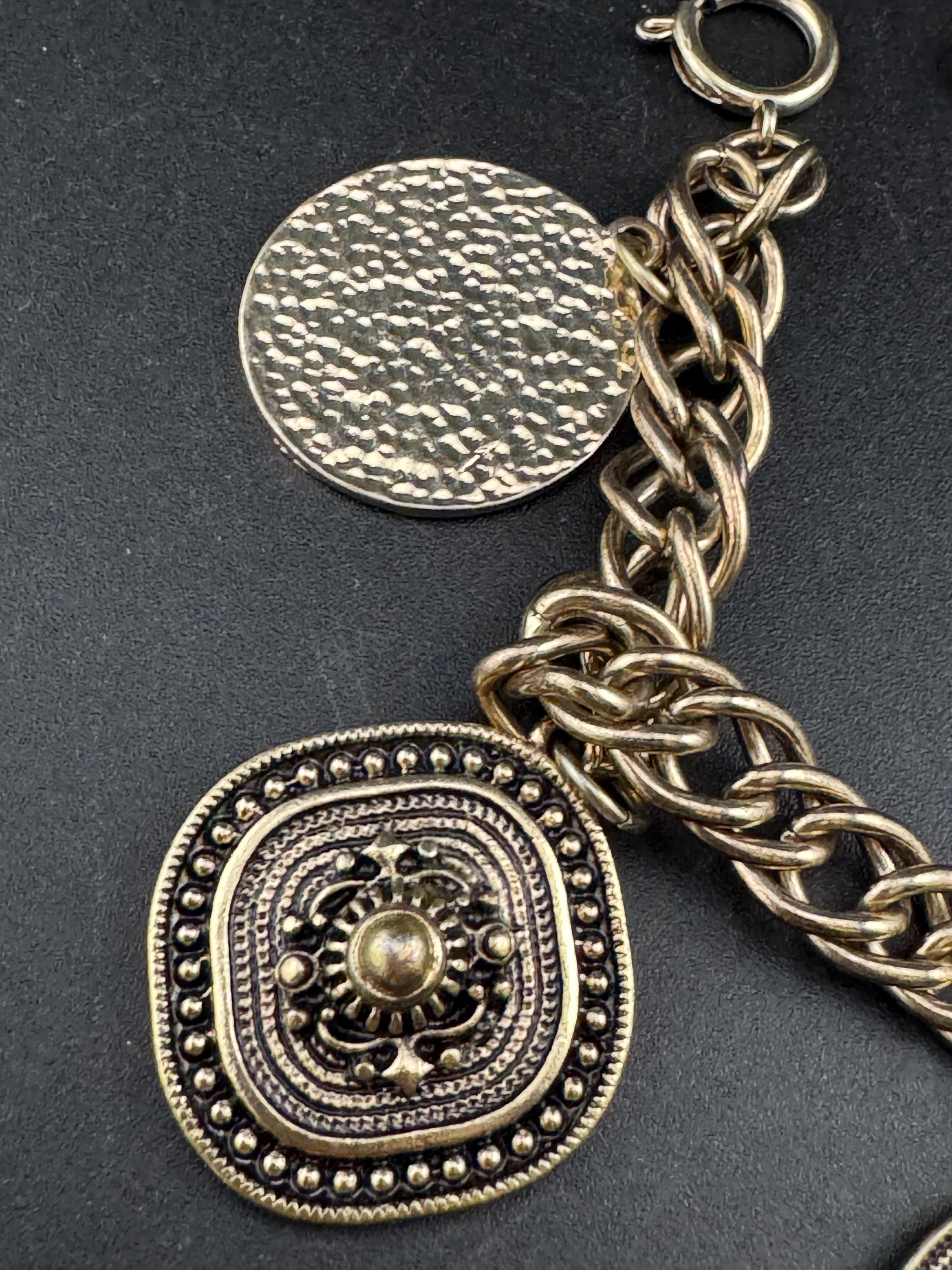 Retro 1990s oversized Gold tone coin disc cabochon dangly charm bracelet 19.5cm