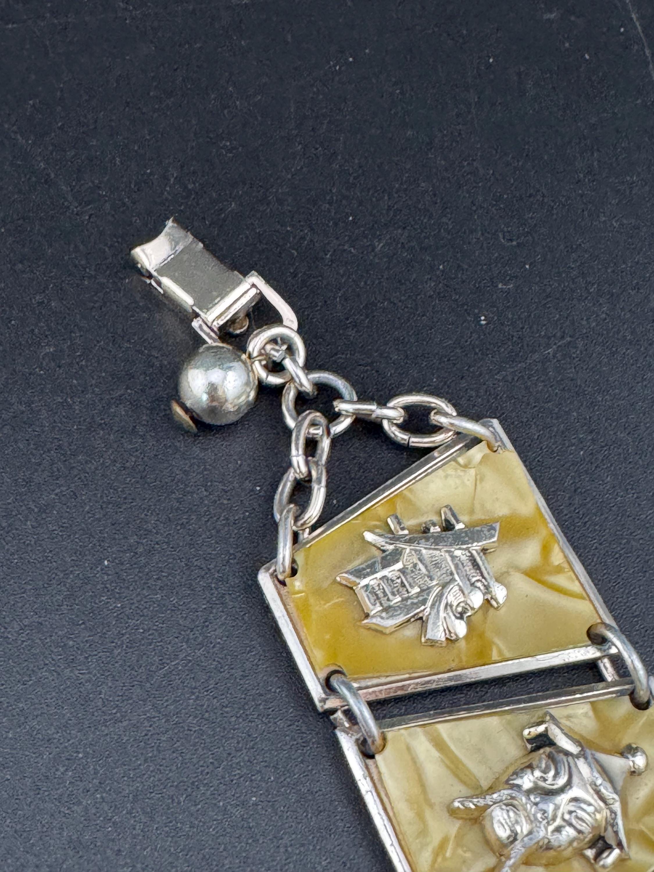 Vintage Faux Pearl Panel Bracelet: Kitsch Celluloid Souvenir, 1940s Style