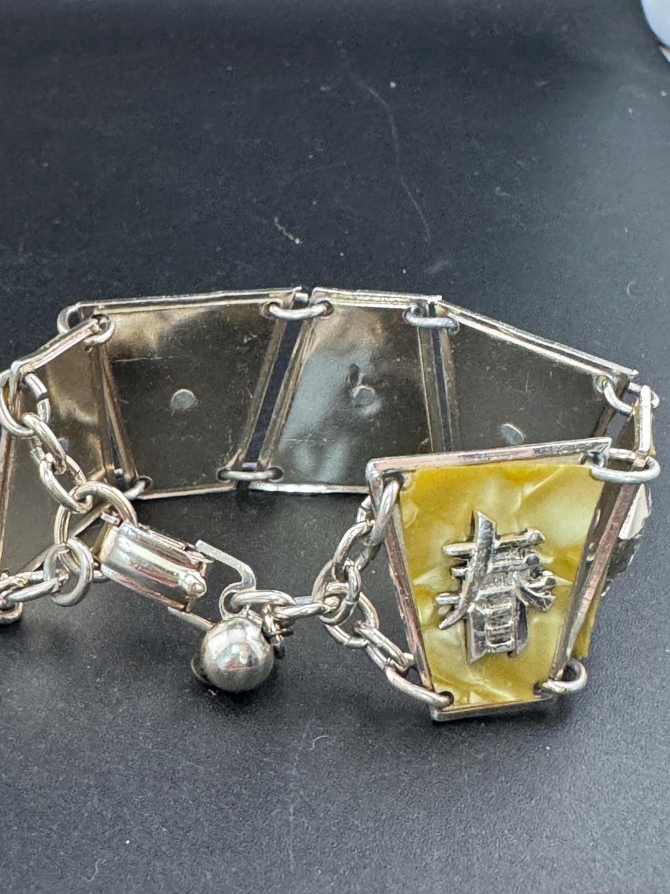 Vintage Faux Pearl Panel Bracelet: Kitsch Celluloid Souvenir, 1940s Style