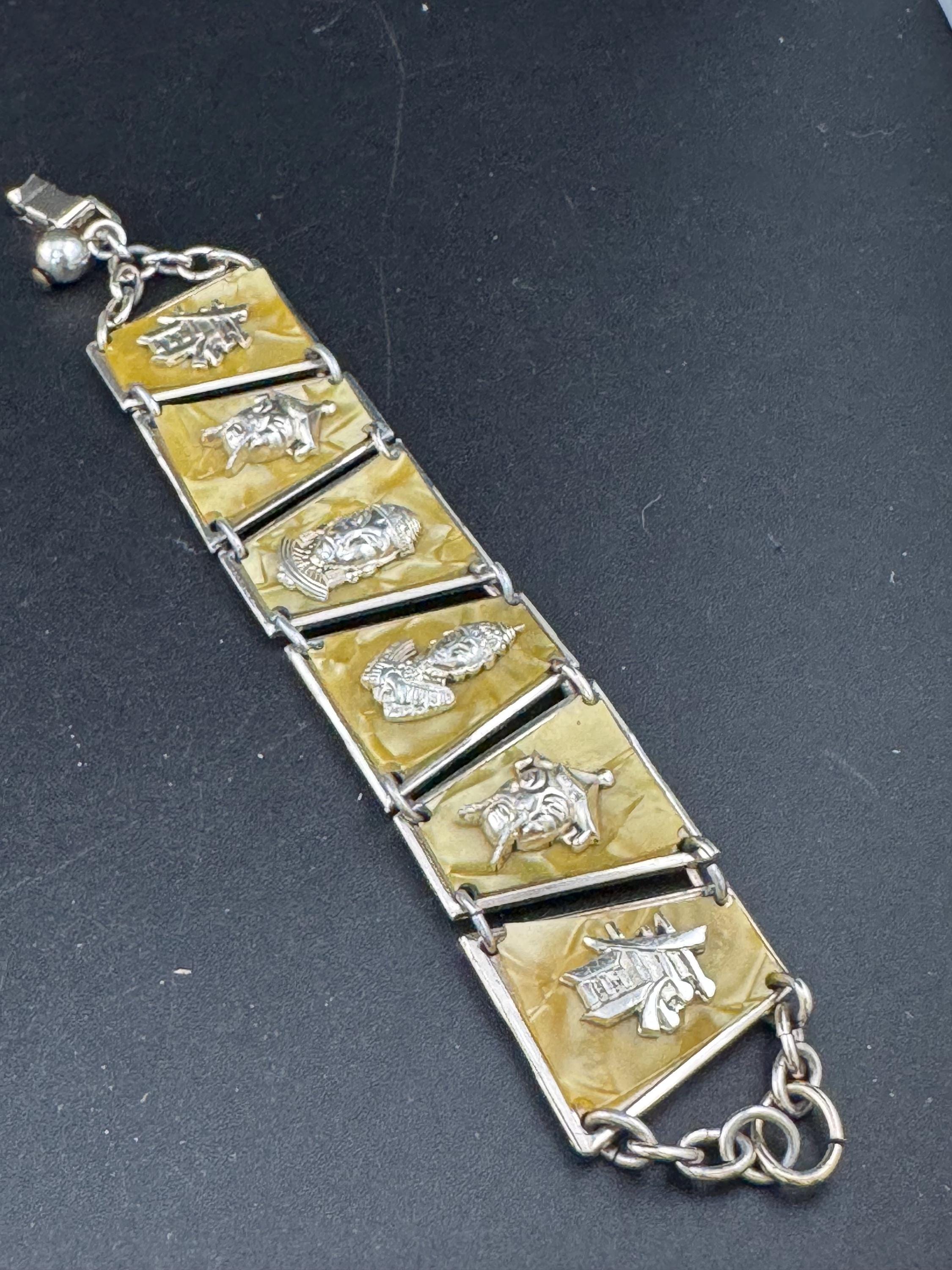 Vintage Faux Pearl Panel Bracelet: Kitsch Celluloid Souvenir, 1940s Style