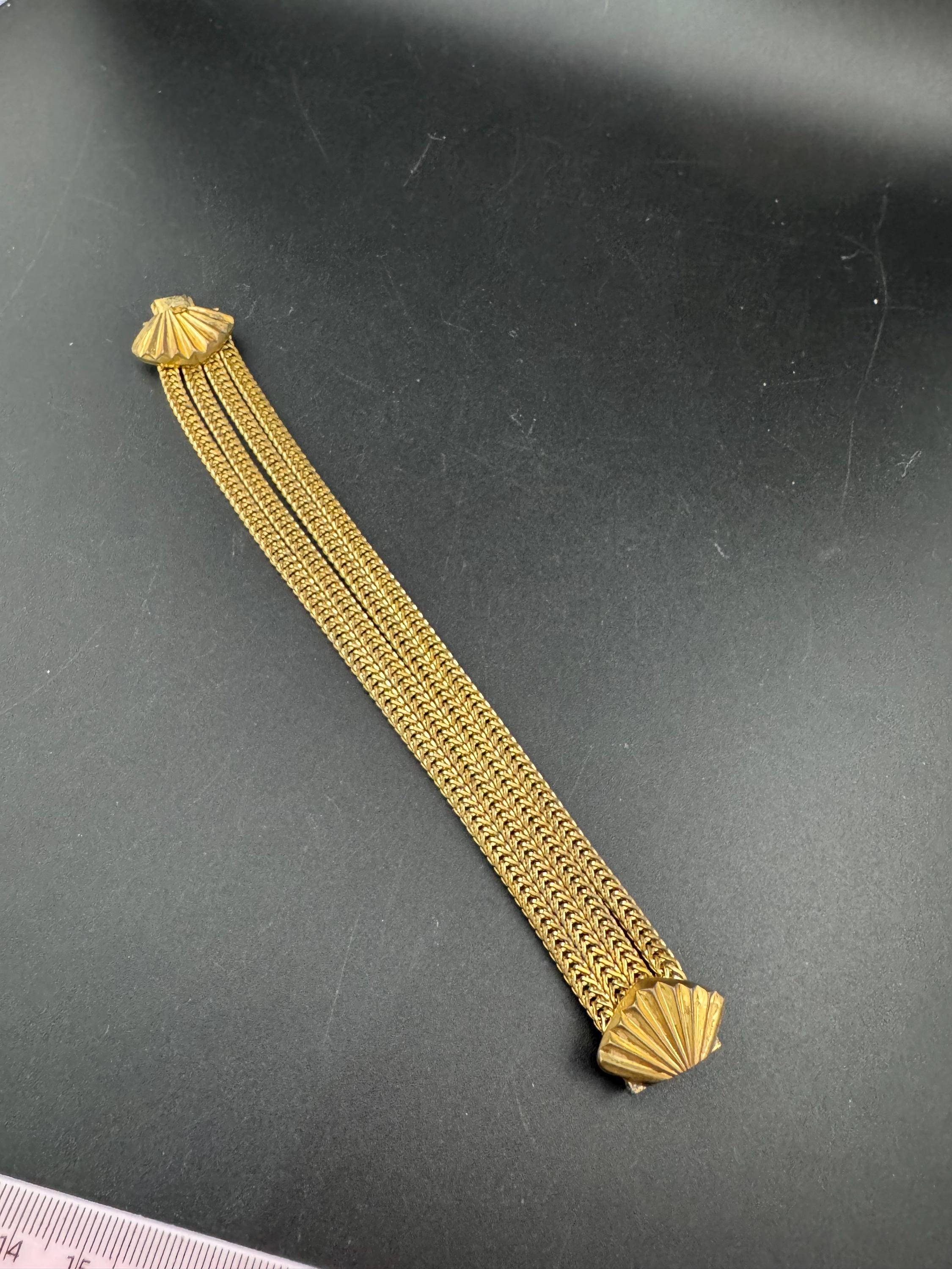 Art deco 1920s antique gold brass metal Multistrand geometric foxtail chain bracelet 19cm x 2.5cm
