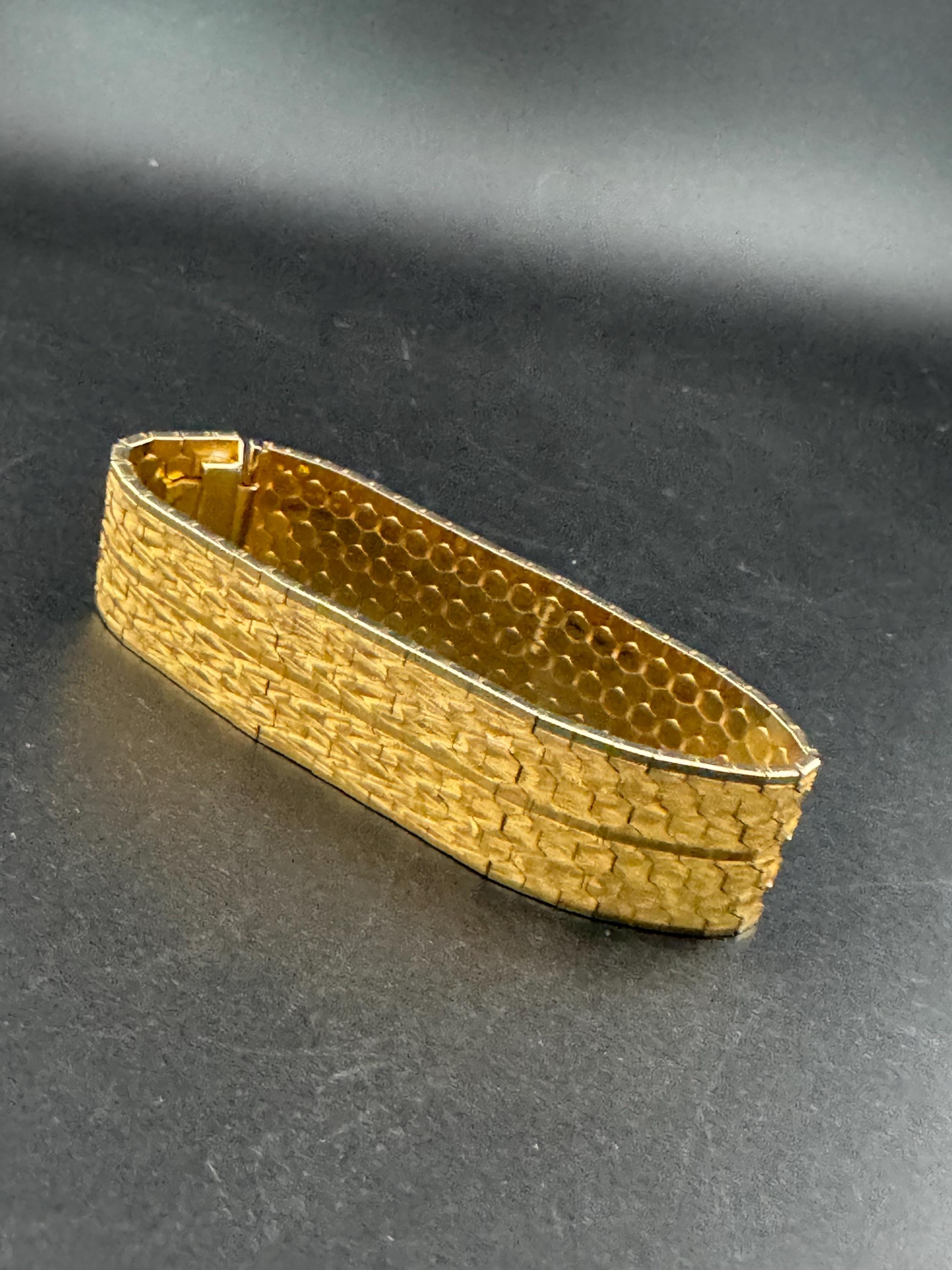 1970s Brutalist Gold Plated Cuff Bracelet: Signed CAL Woven Wrap