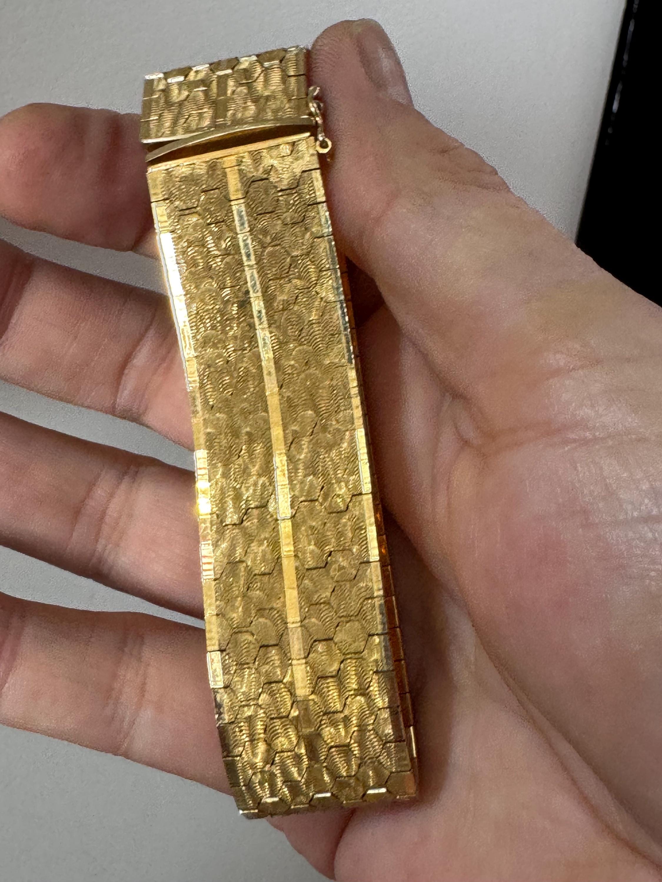 1970s Brutalist Gold Plated Cuff Bracelet: Signed CAL Woven Wrap