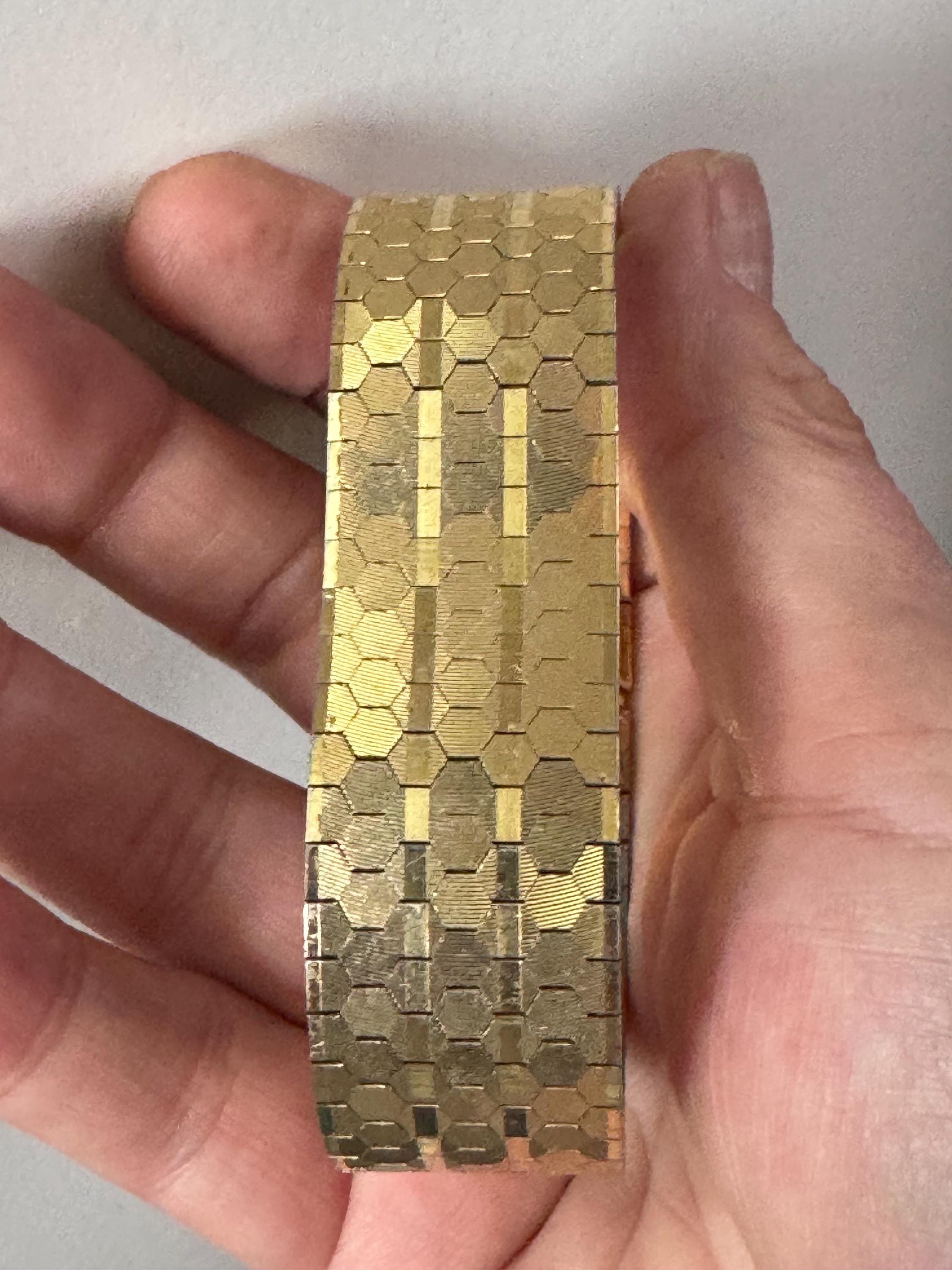 1970s Brutalist Gold Plated Woven Cuff Bracelet - Signed CT