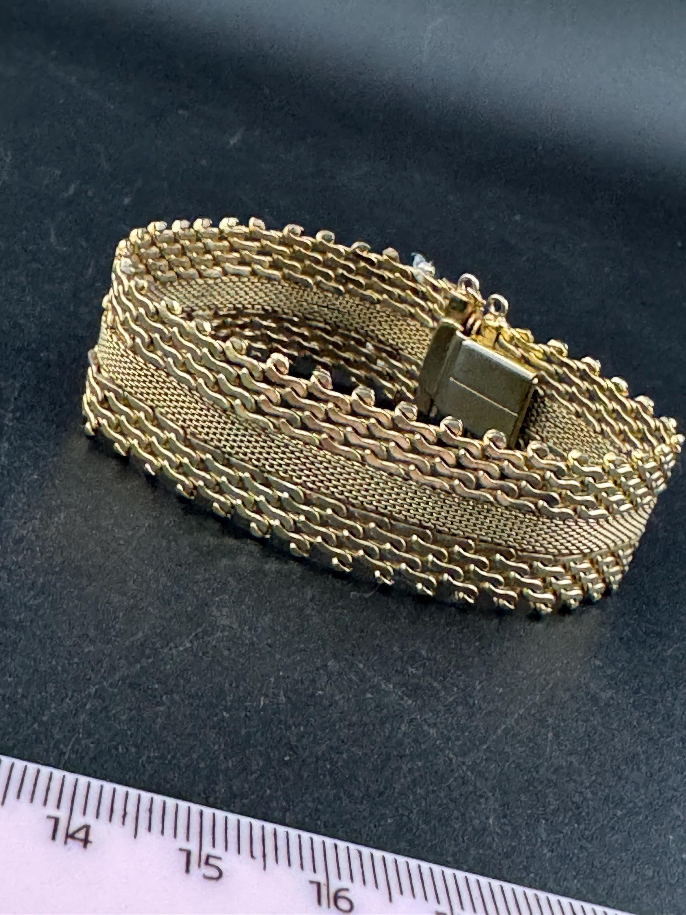 1970s Gold Plated Woven Cuff Bracelet - Wide Articulated Wrap