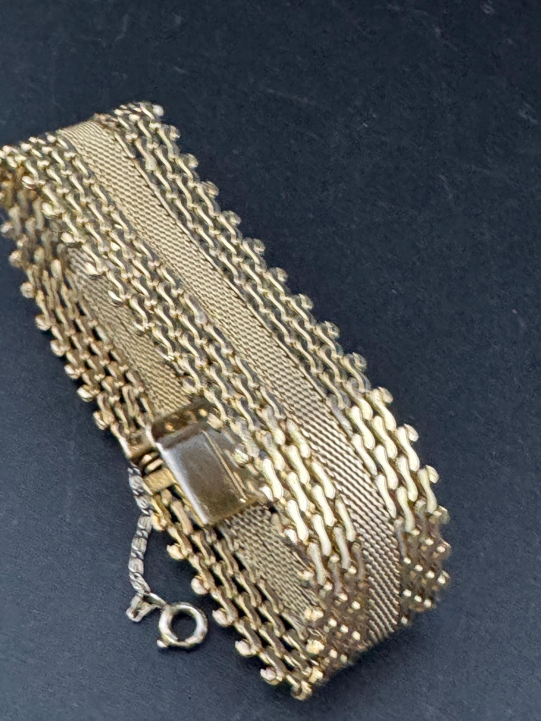 1970s Gold Plated Woven Cuff Bracelet - Wide Articulated Wrap