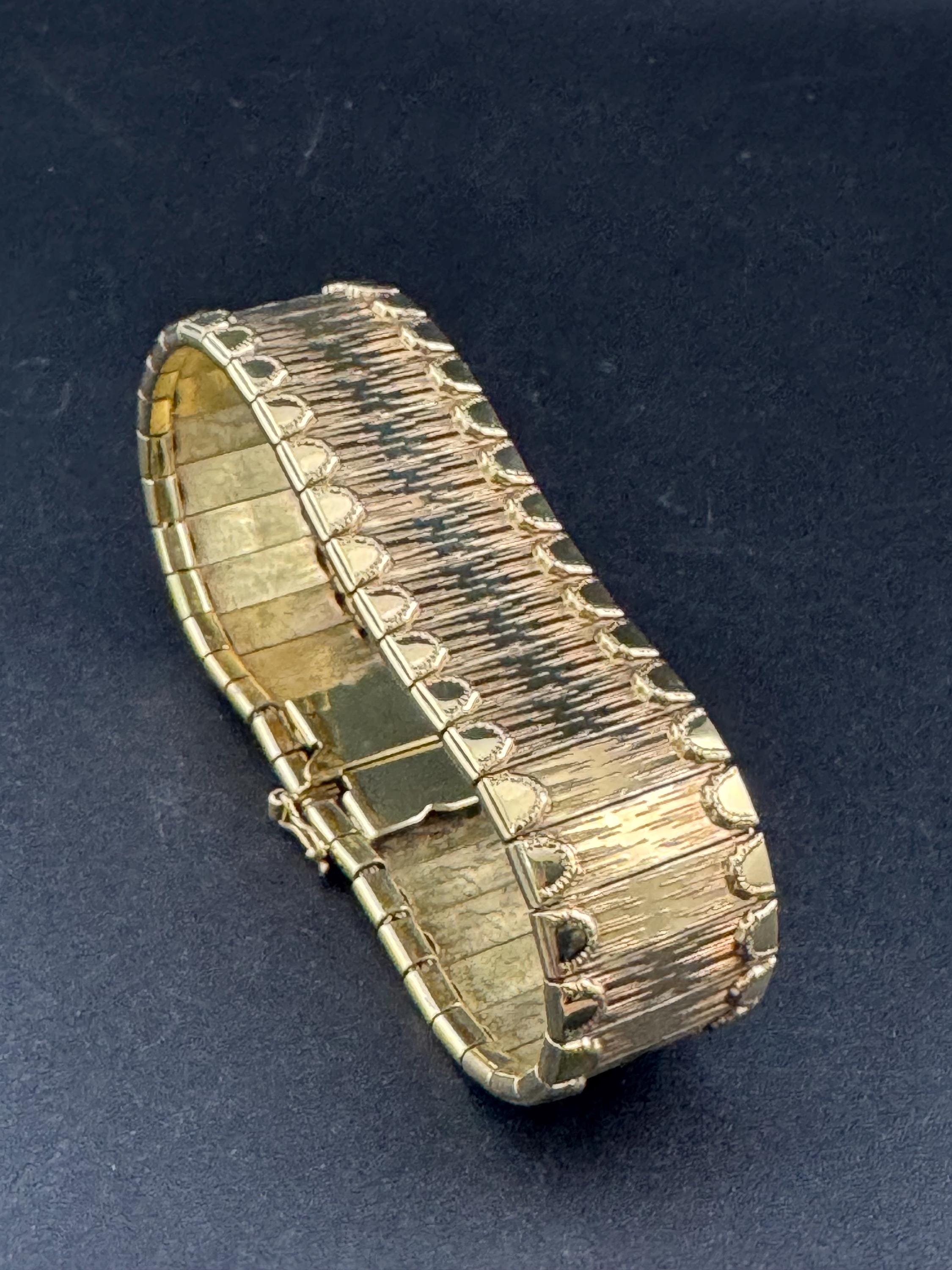1970s Gold Plated wide Cuff Bracelet: Signed West Germany Vintage