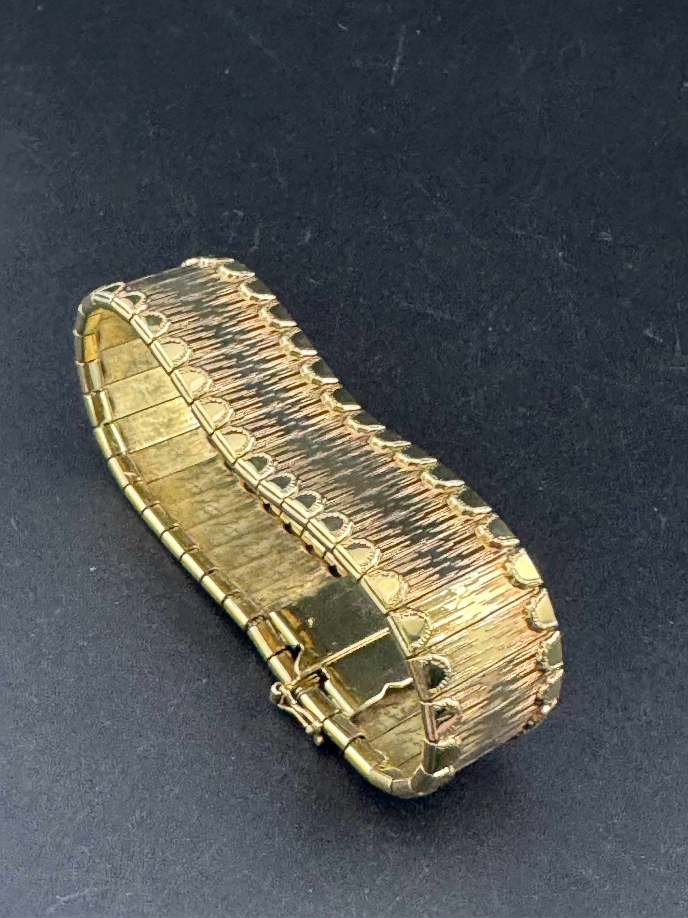 1970s Gold Plated wide Cuff Bracelet: Signed West Germany Vintage