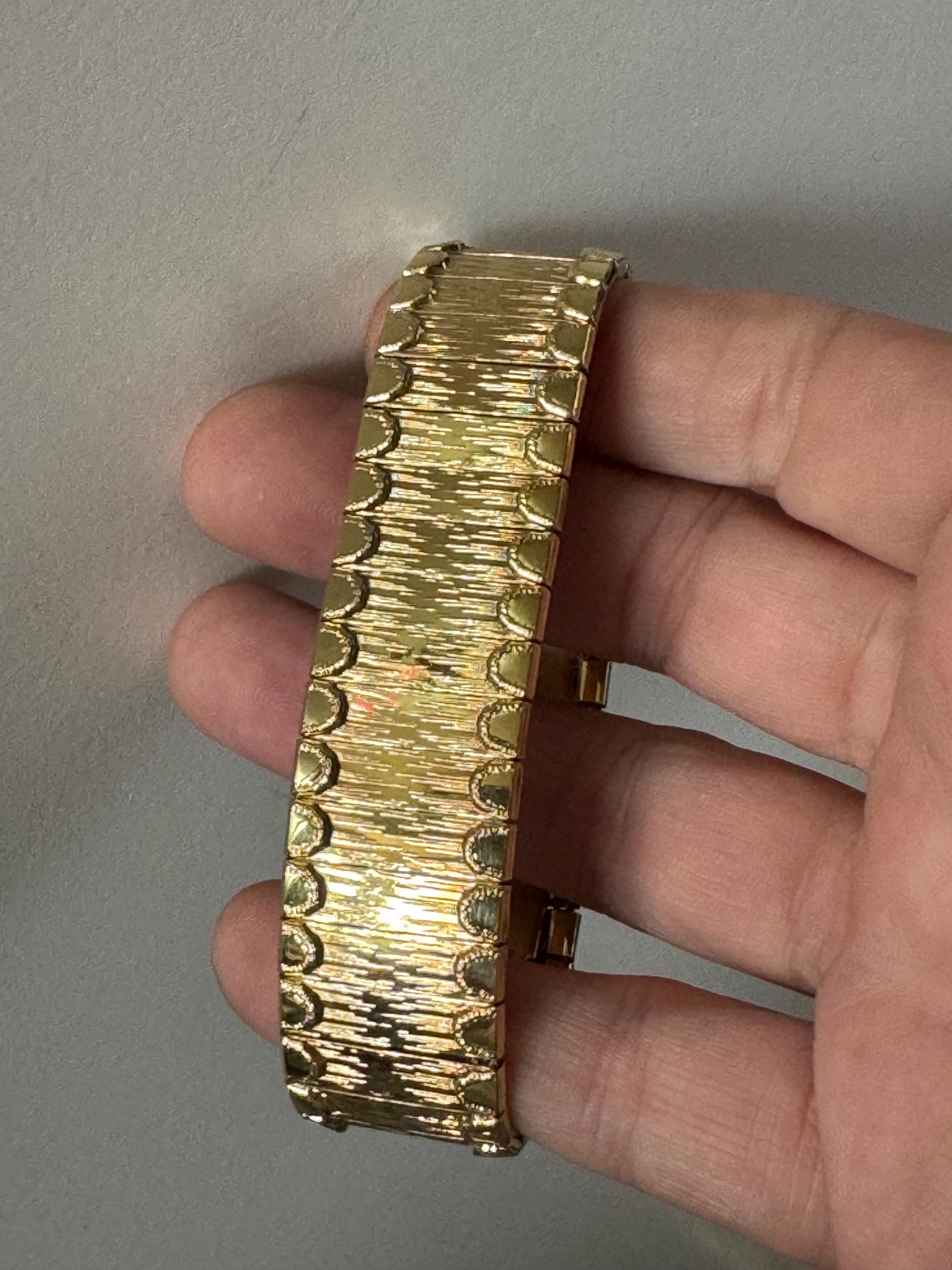 1970s Gold Plated wide Cuff Bracelet: Signed West Germany Vintage