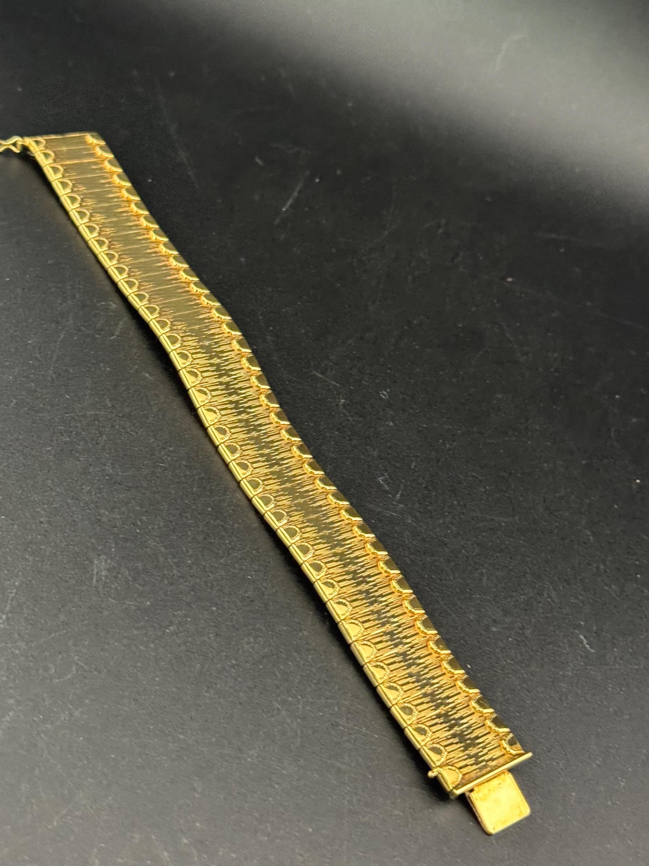 1970s Gold Plated wide Cuff Bracelet: Signed West Germany Vintage