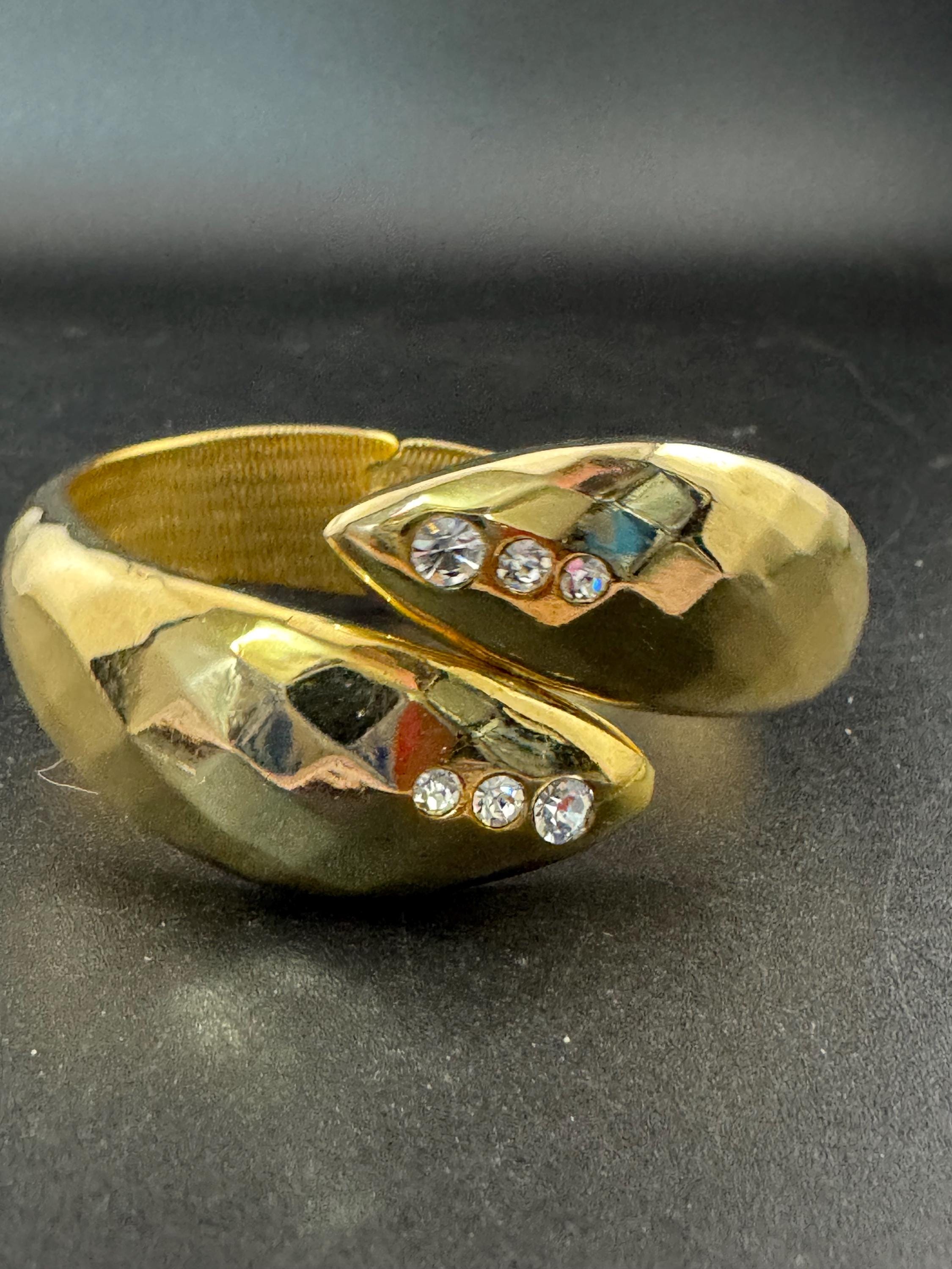 Vintage gold tone diamanté snake head clamper bangle cuff bracelet