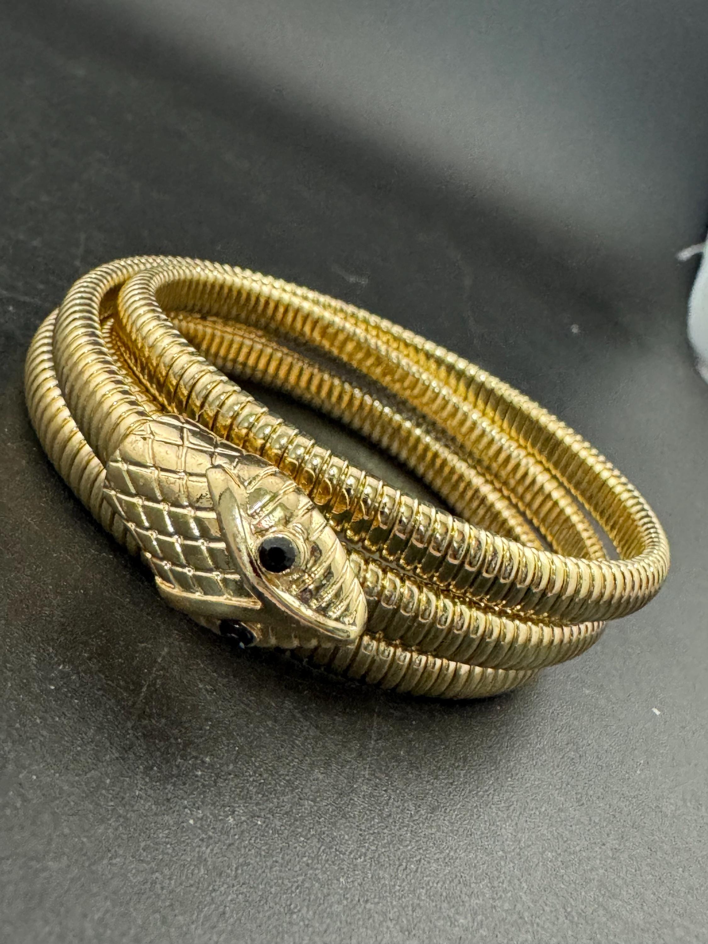 Vintage gold plated coiled snake Bangle bracelet
