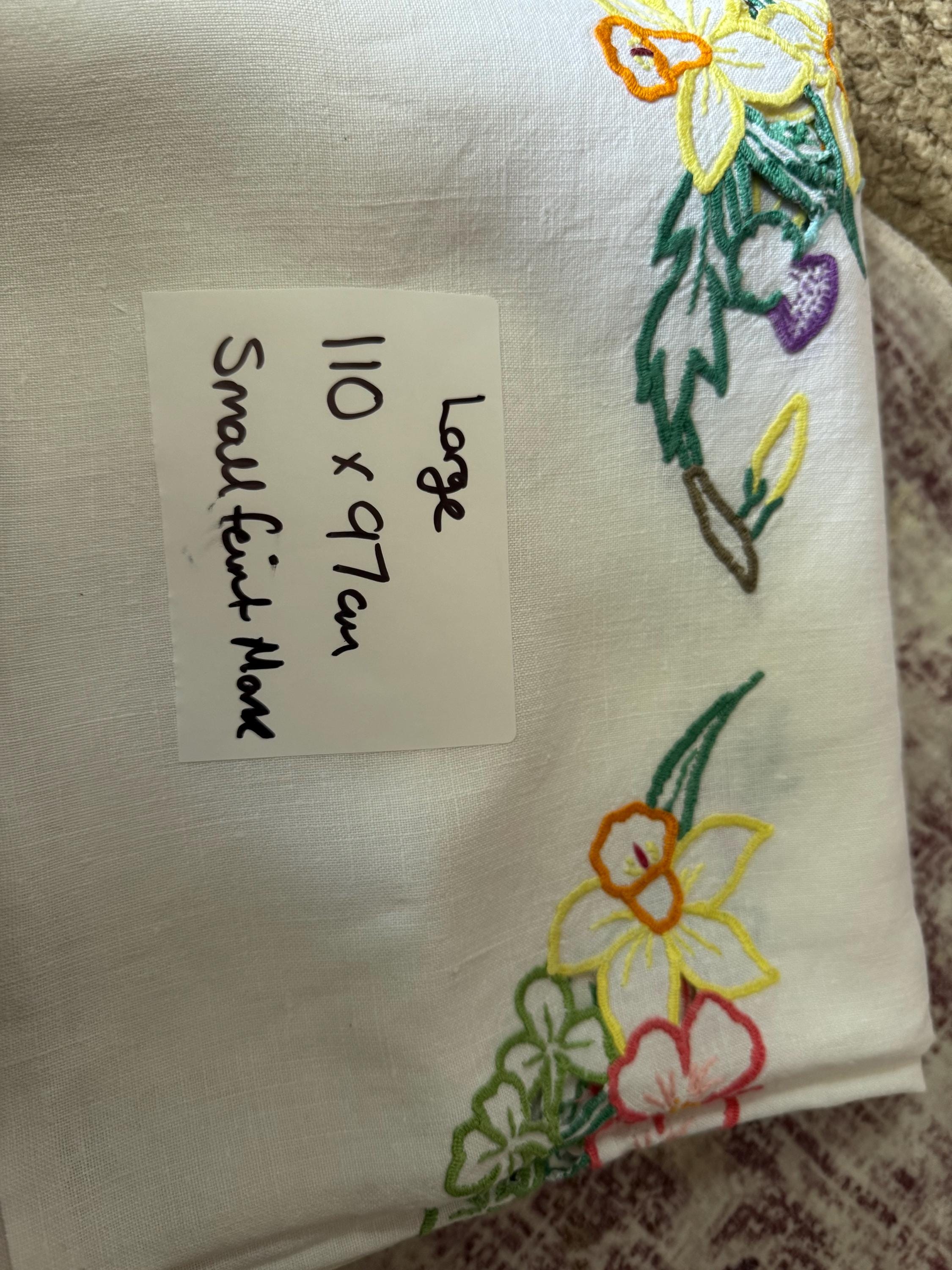 Vintage Embroidered Floral Tablecloth: Mid-Century UK Embroidery