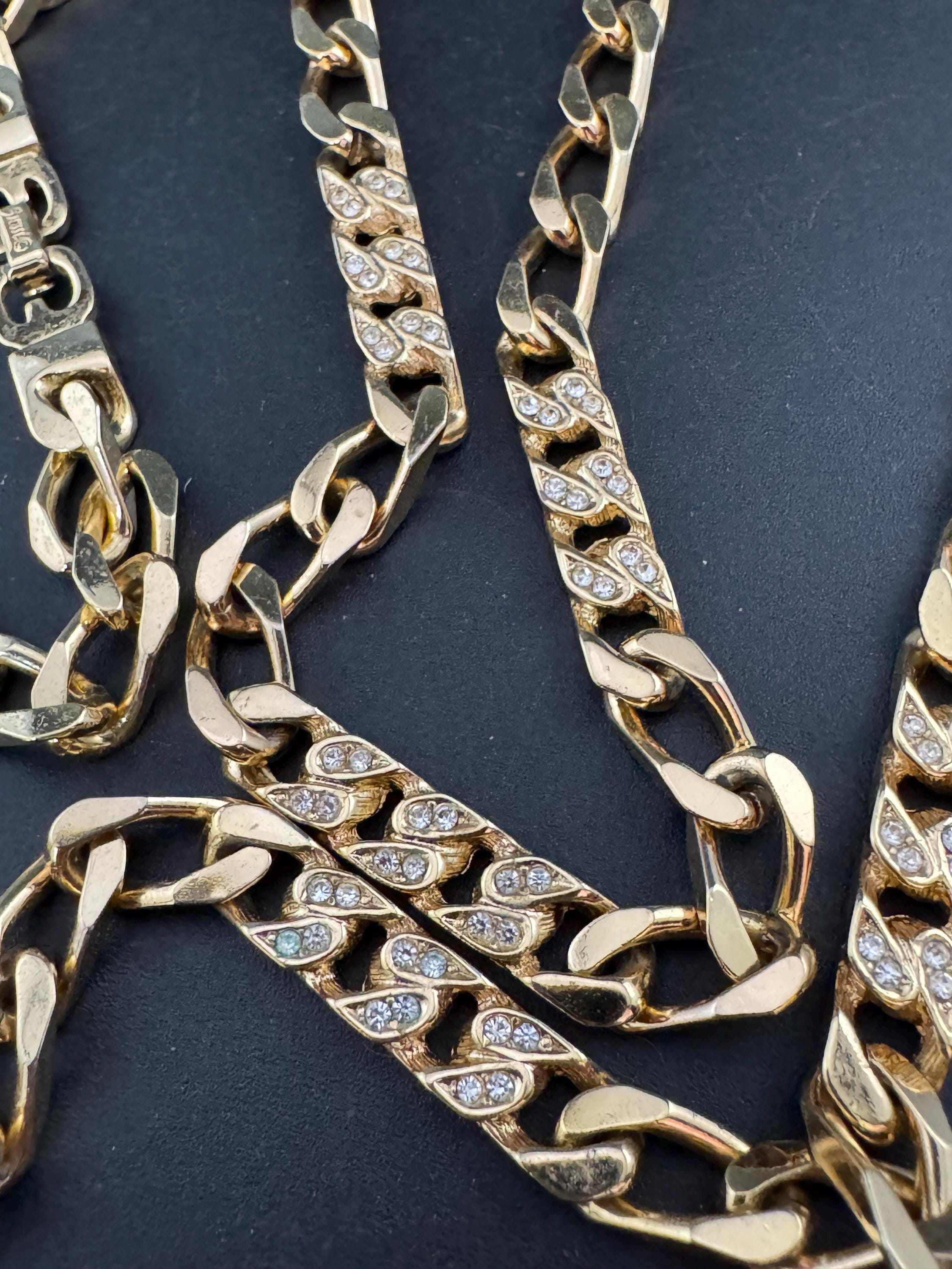 Vintage GROSSE Germany Rhinestone Chain Link Necklace: Christian Dior Designer, signed