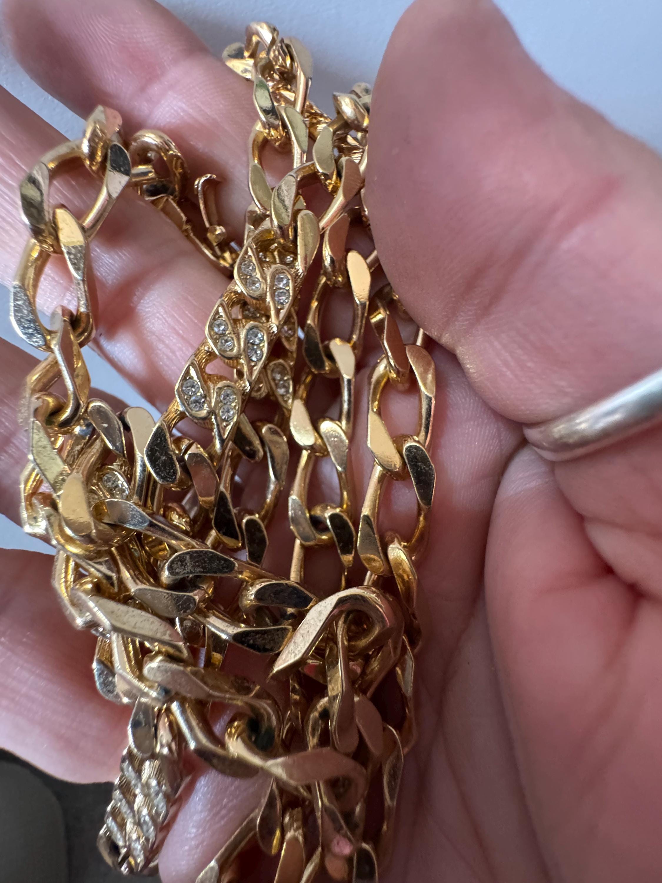 Vintage GROSSE Germany Rhinestone Chain Link Necklace: Christian Dior Designer, signed