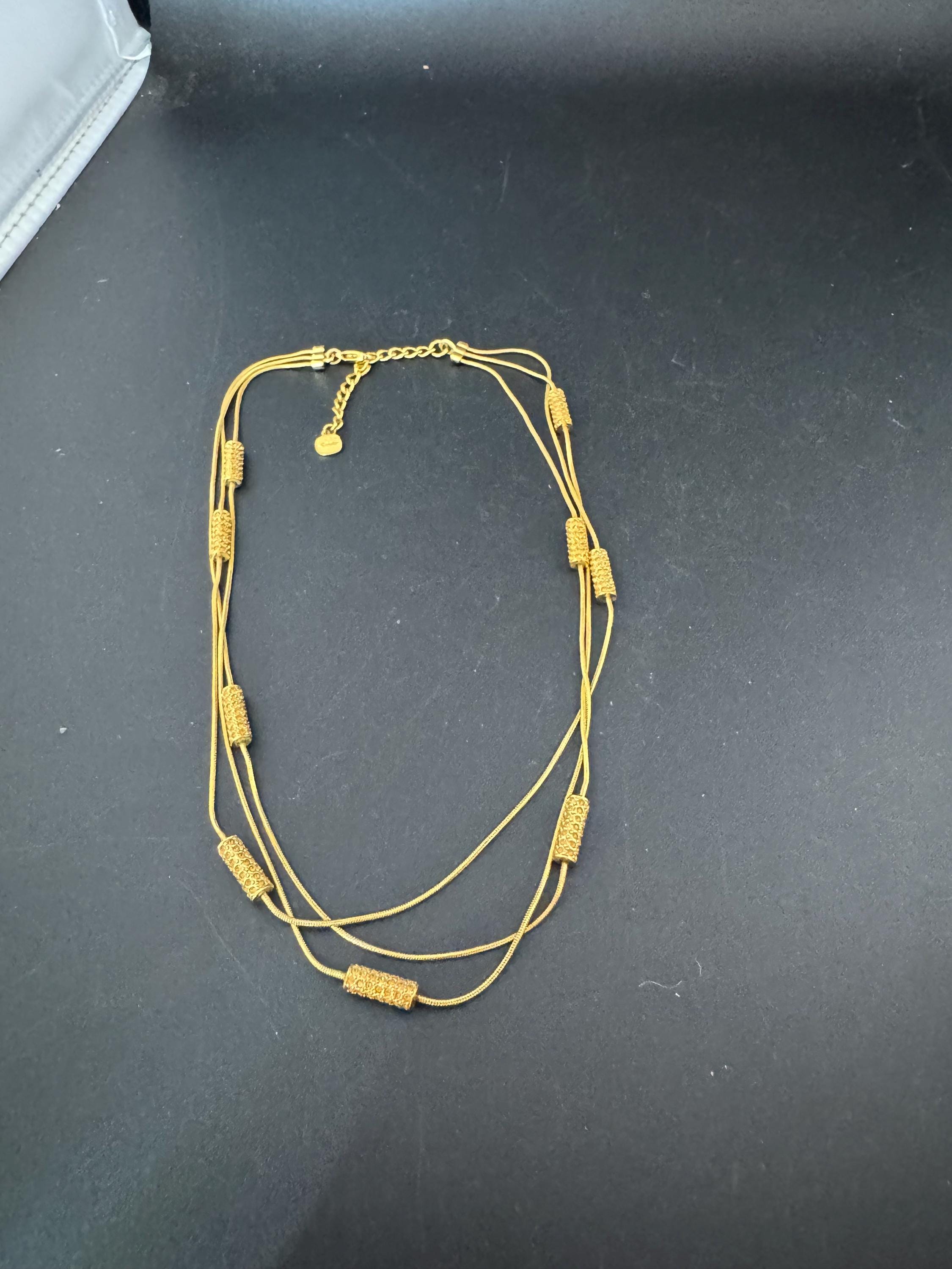 signed GROSSE Germany vintage retro gold tone Multistrand station chain choker necklace