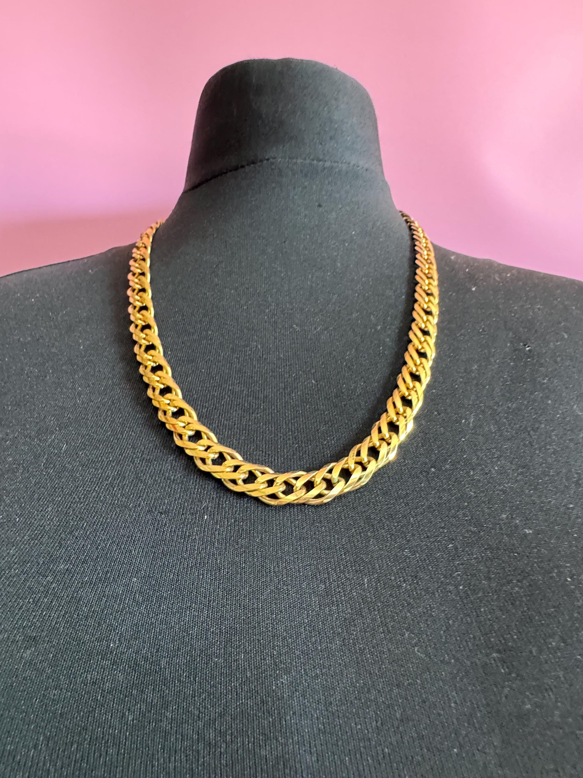 signed GROSSE Designer vintage 63cm wide long gold plated fancy chain link necklace