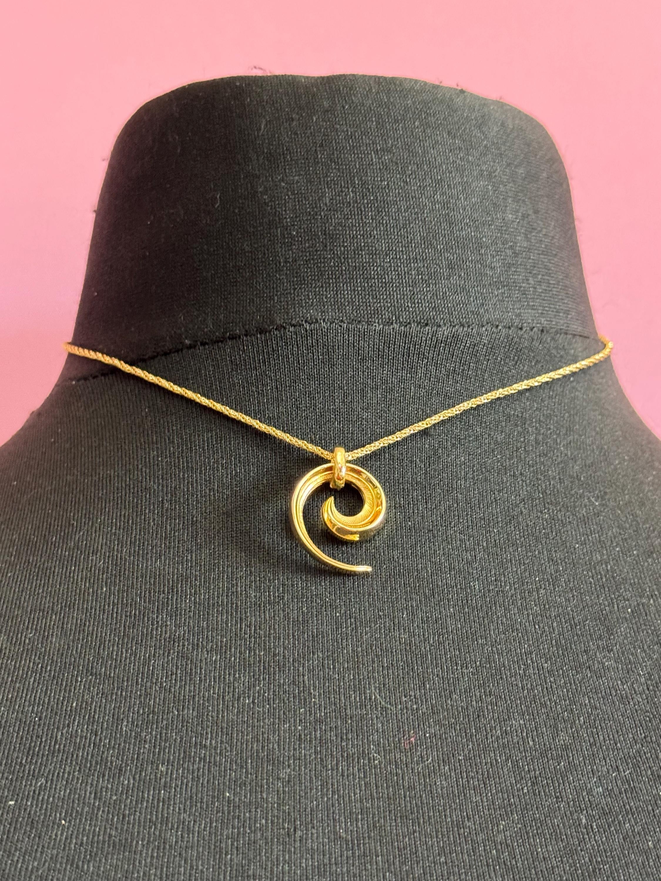 signed GROSSE Designer dainty retro gold plated pendant necklace,  rope chain