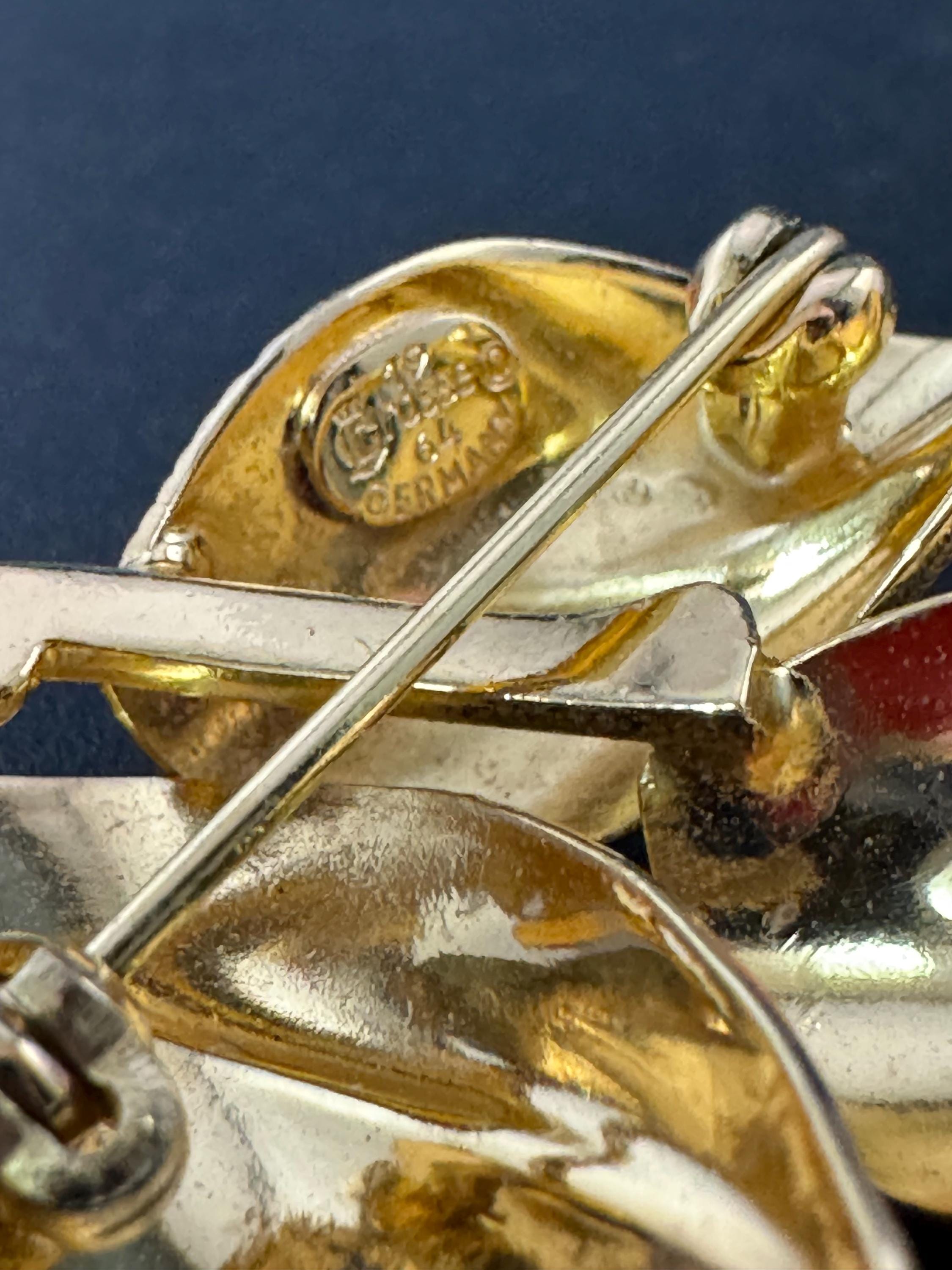 Signed GROSSE Gold Tone Leaf Brooch - 1964 German Designer Jewelry