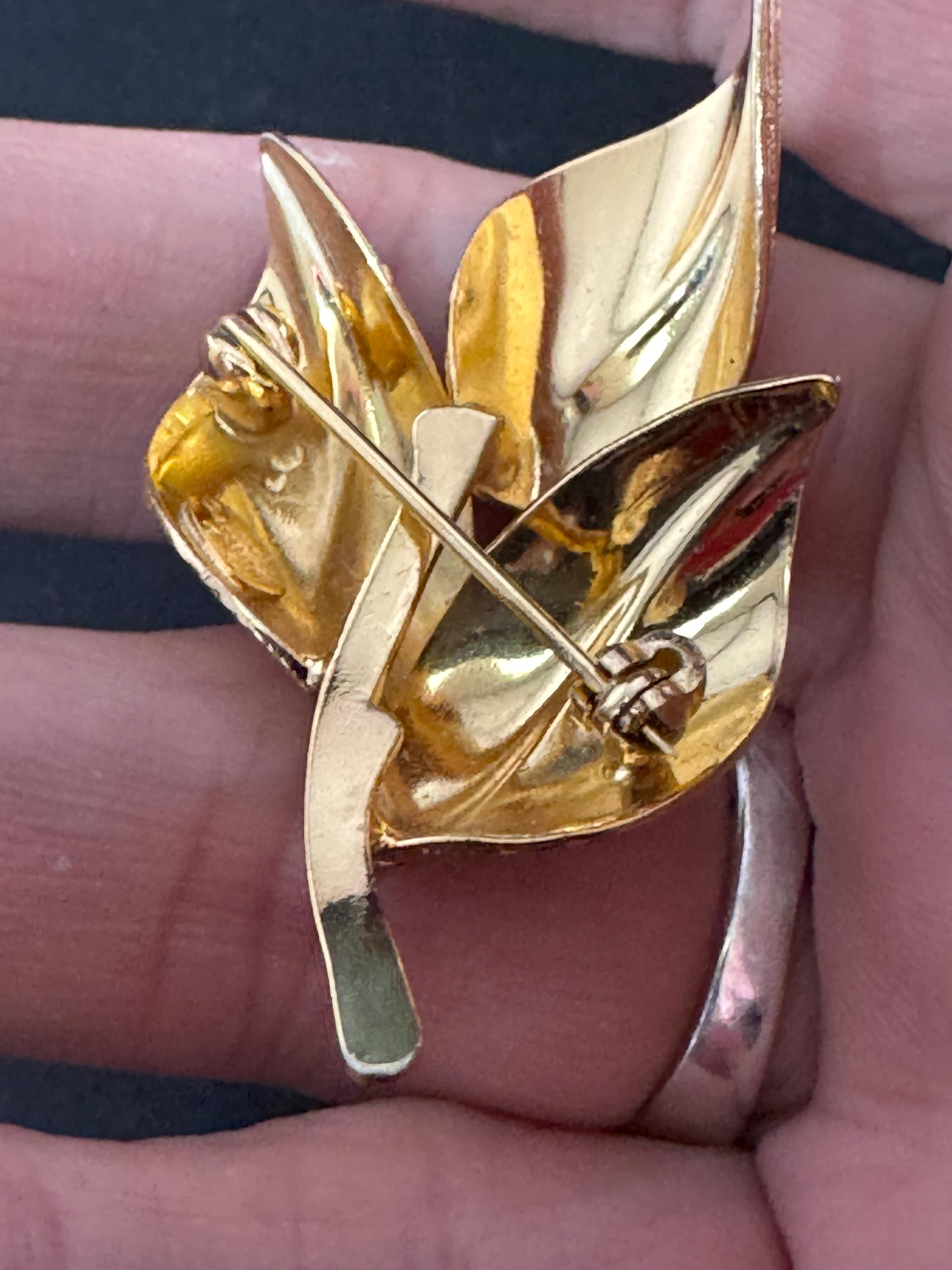 Signed GROSSE Gold Tone Leaf Brooch - 1964 German Designer Jewelry