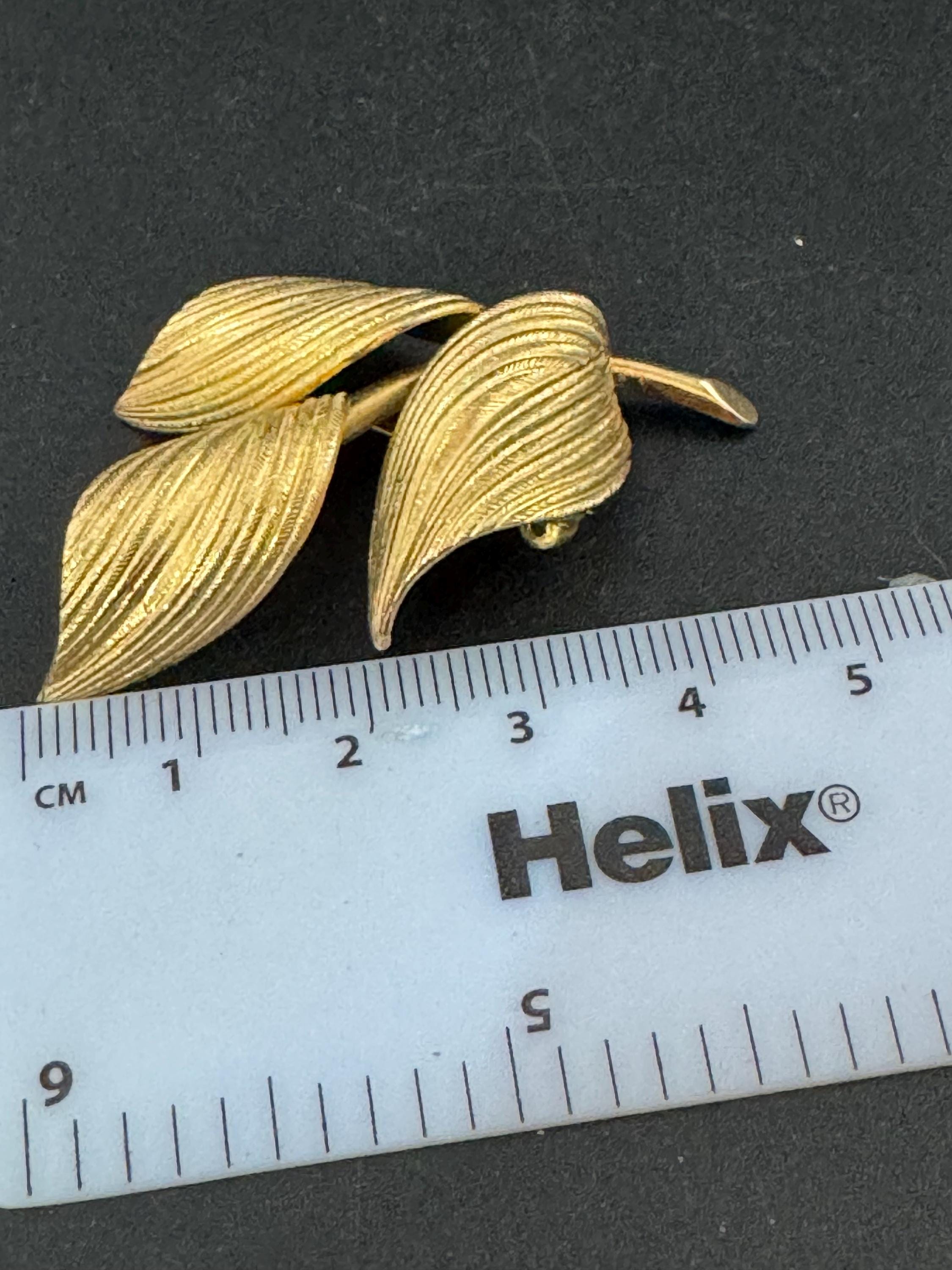 Signed GROSSE Gold Tone Leaf Brooch - 1964 German Designer Jewelry