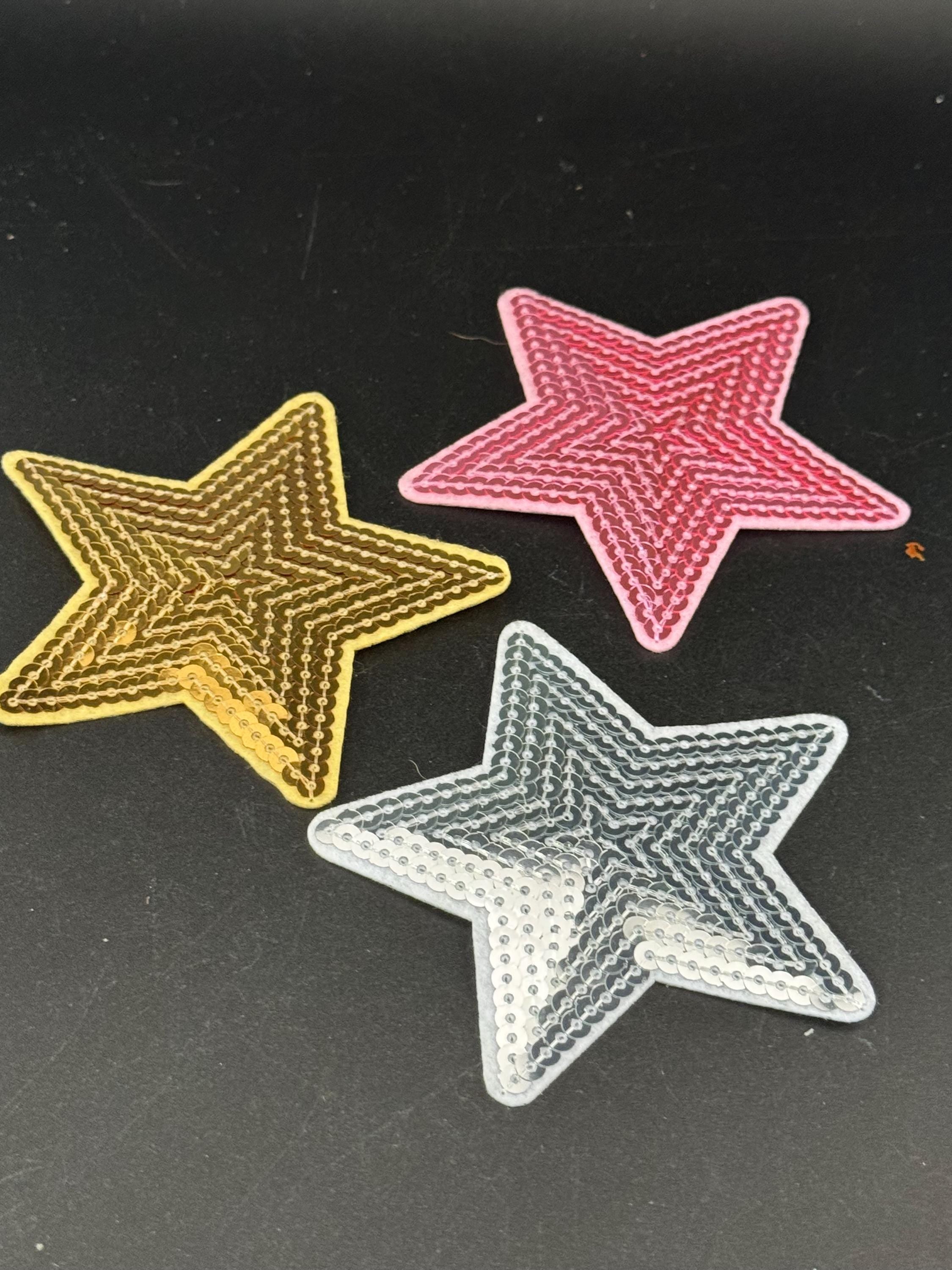 9cm iron on large sequin star patches appliqués in a choice or pink silver or gold 3.5”
