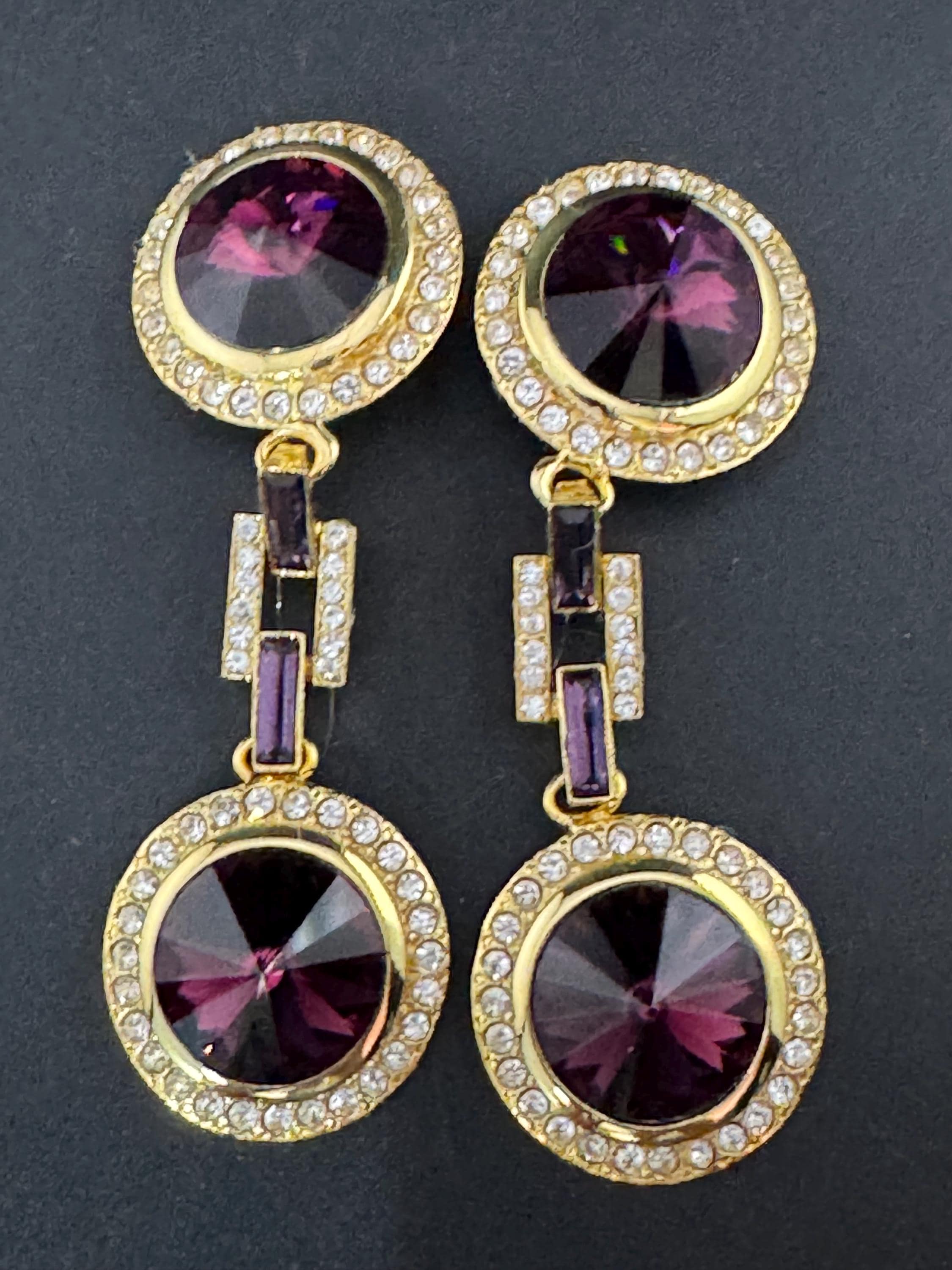 Vintage Swarovski Crystal Drop Earrings: 1980s Gold Tone Dangle