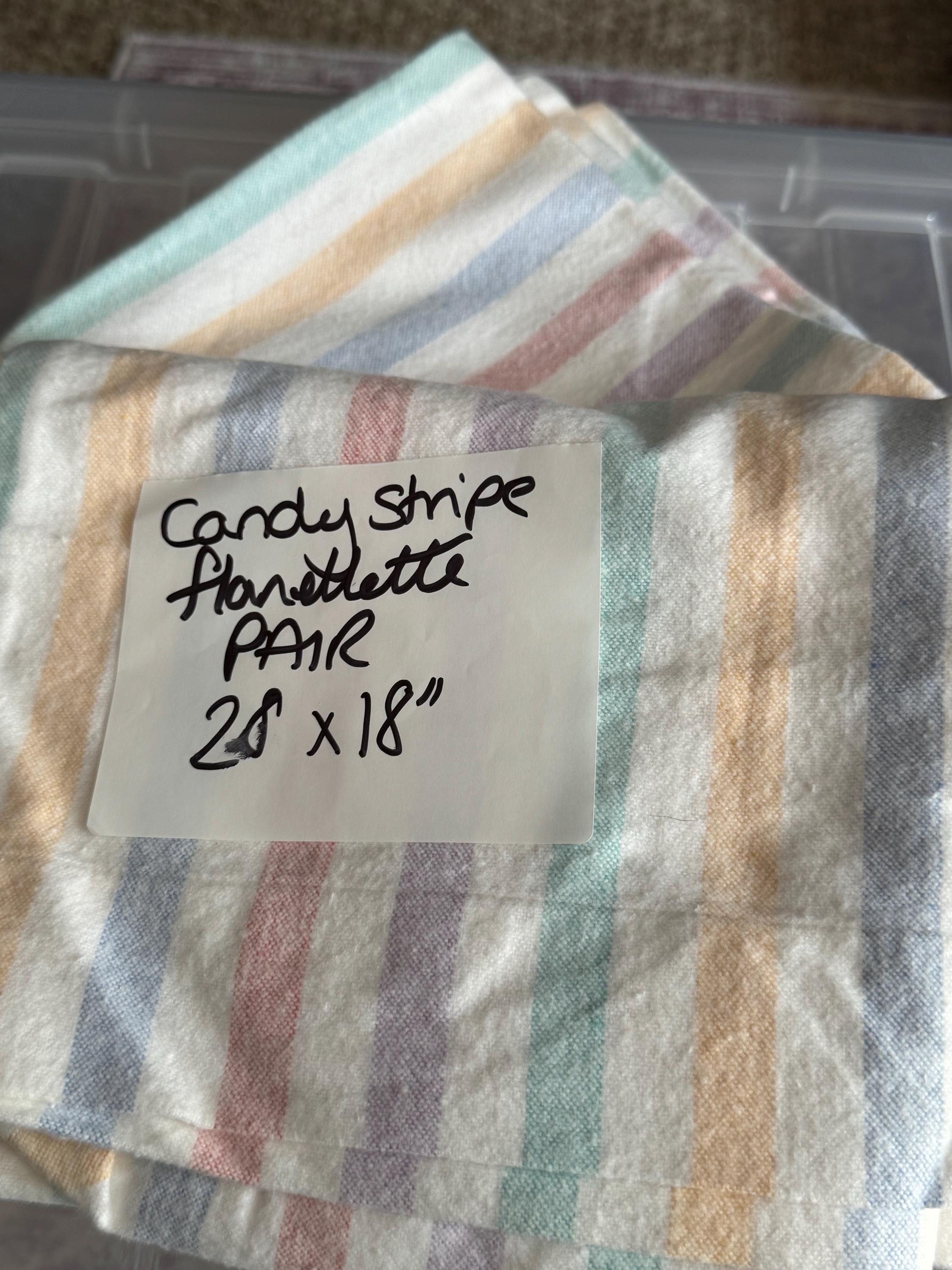Pair 2 pillowcases flannelette brushed cotton candy stripes   Autumn winter cottage chateau vintage bedding pillow cases 18 x 28”inch