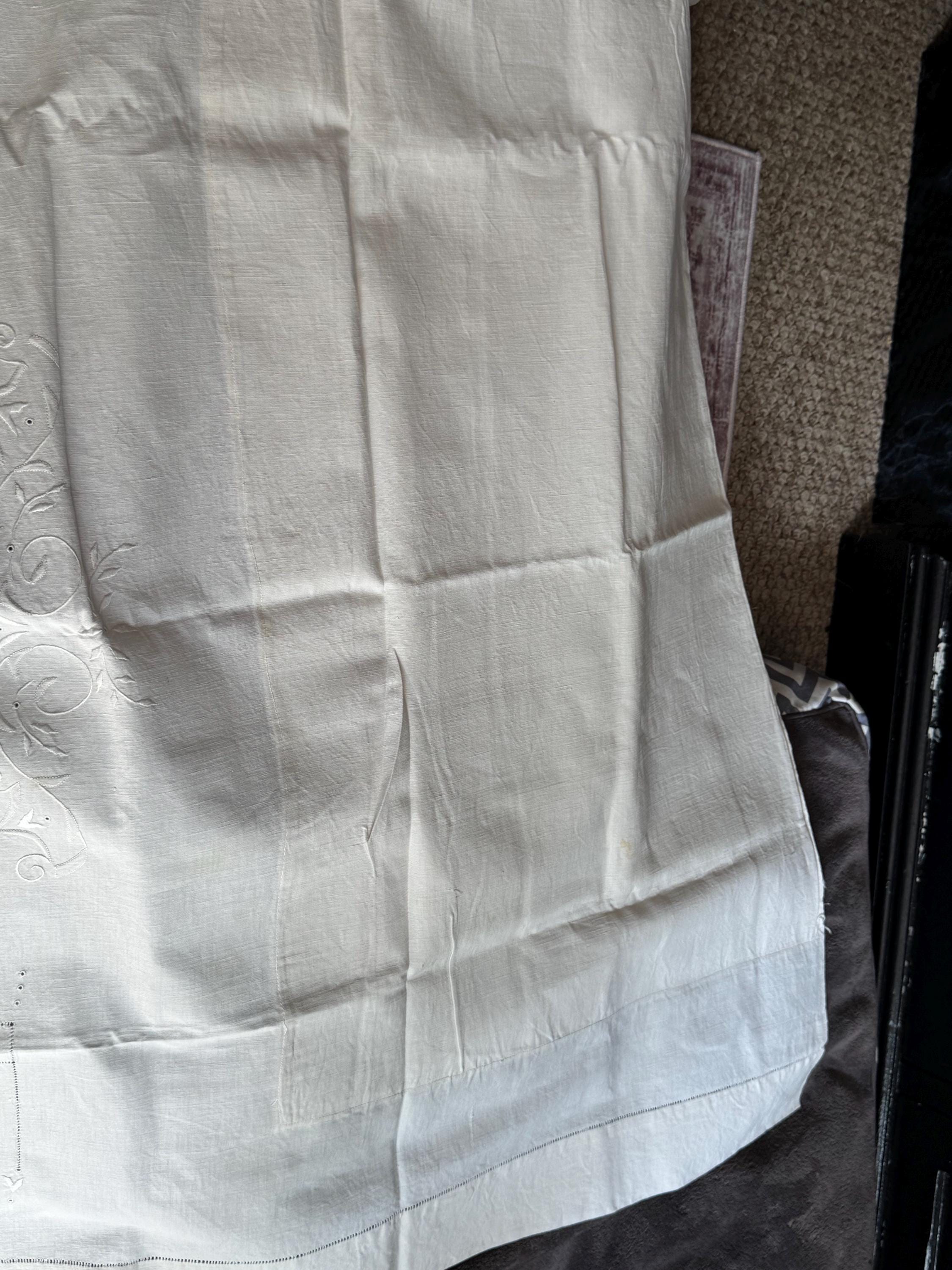 Antique Linen Embroidered Pillowcases: Chateau Chic Bedding, 1900s