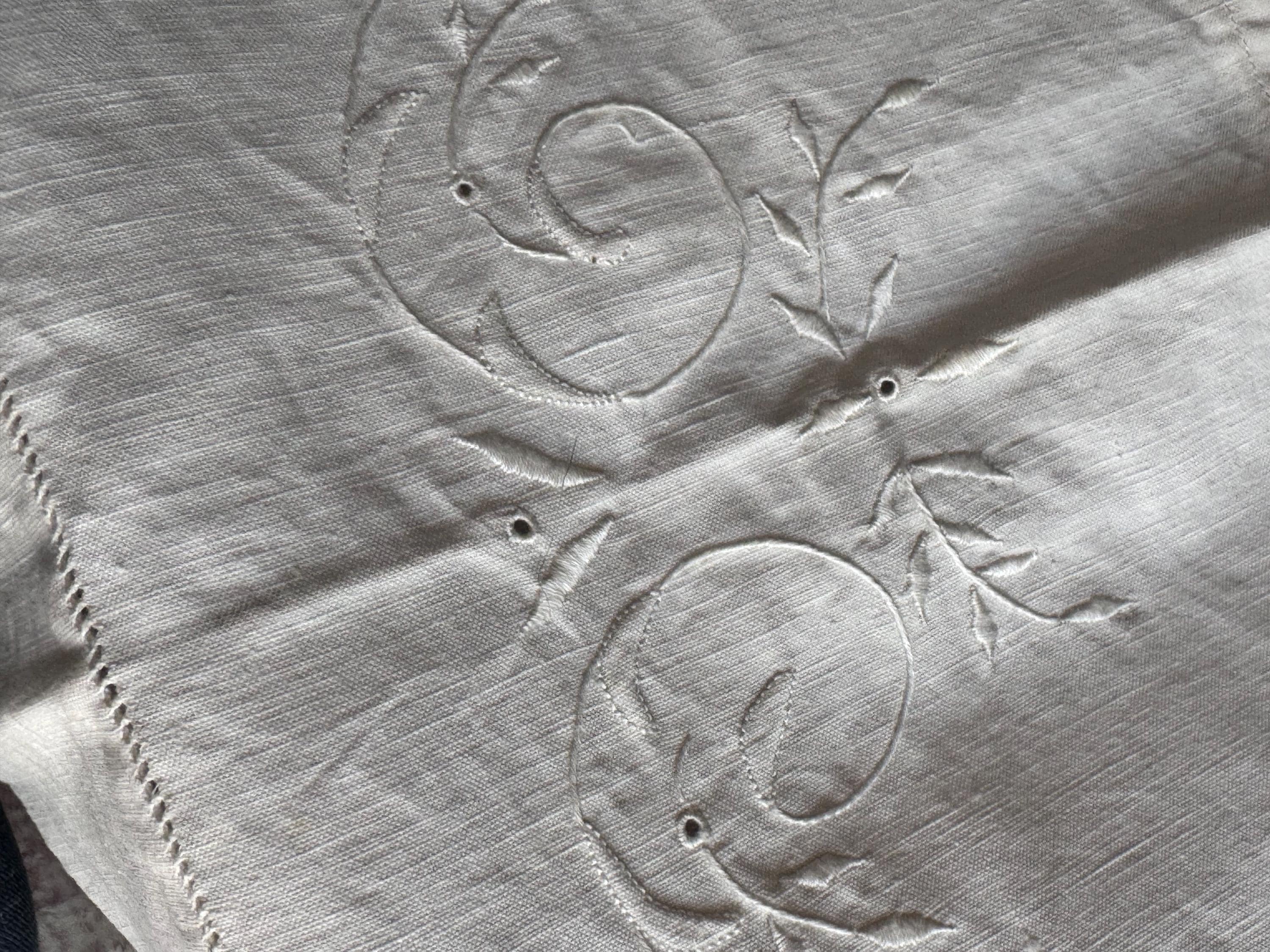 Antique Linen Embroidered Pillowcases: Chateau Chic Bedding, 1900s