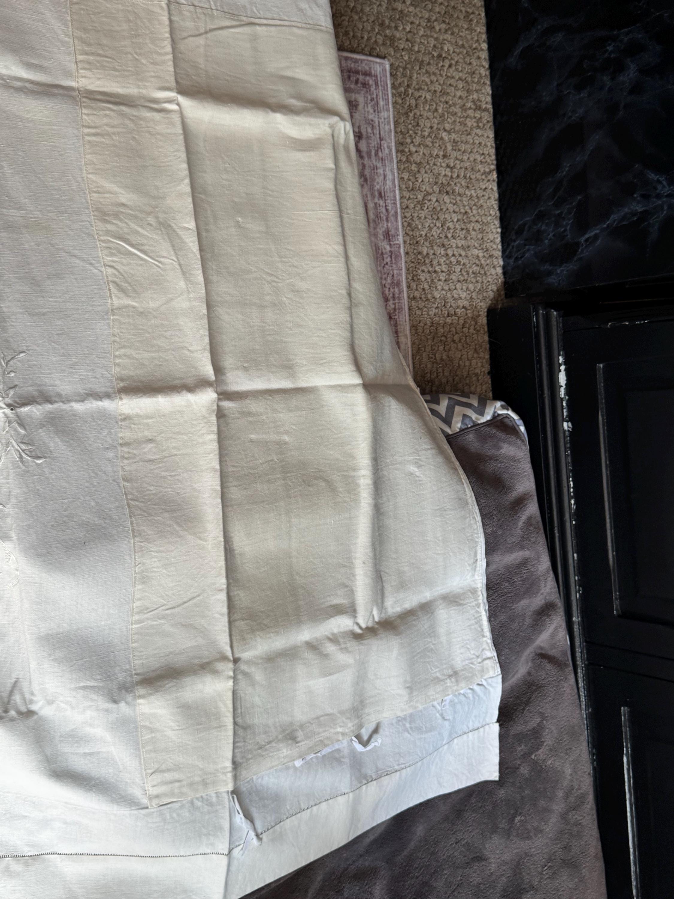 Antique Linen Embroidered Pillowcases: Chateau Chic Bedding, 1900s