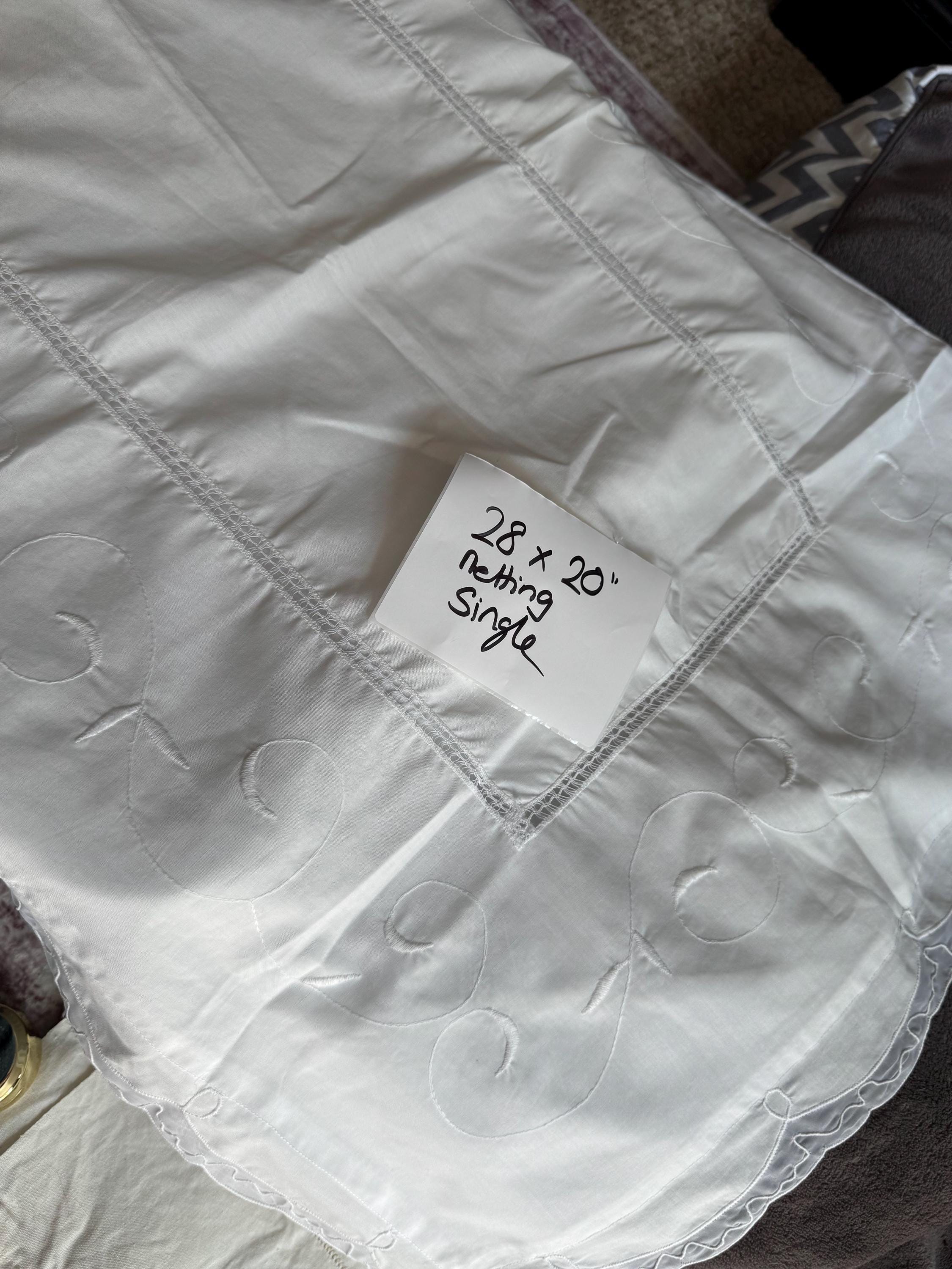 1 piece 28x20” large single pillowcase embroidered with netting and threadwork