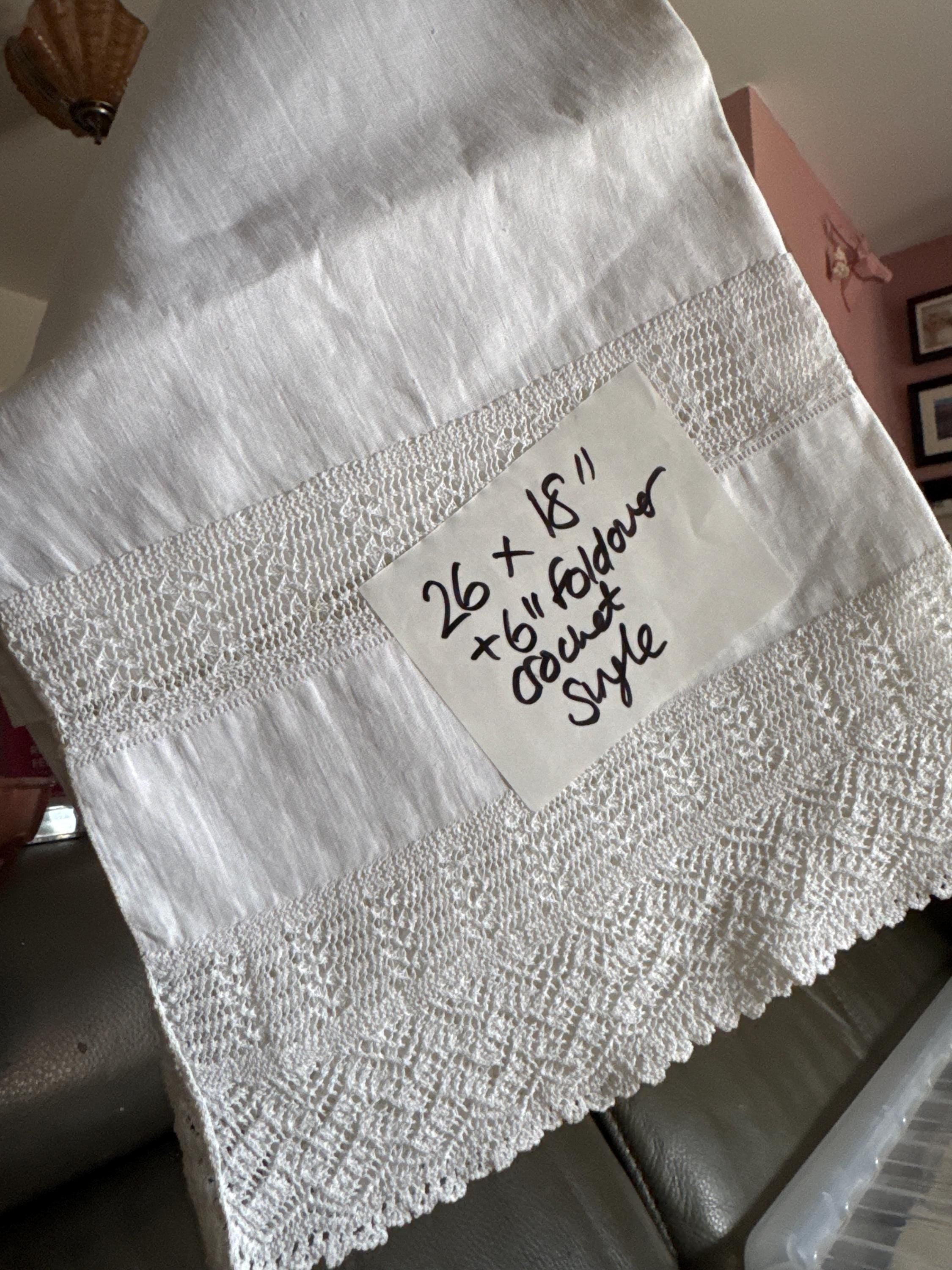 single plain white linen cotton pillowcase with crochet fold over Chateau country cottage chic bedding boudoir